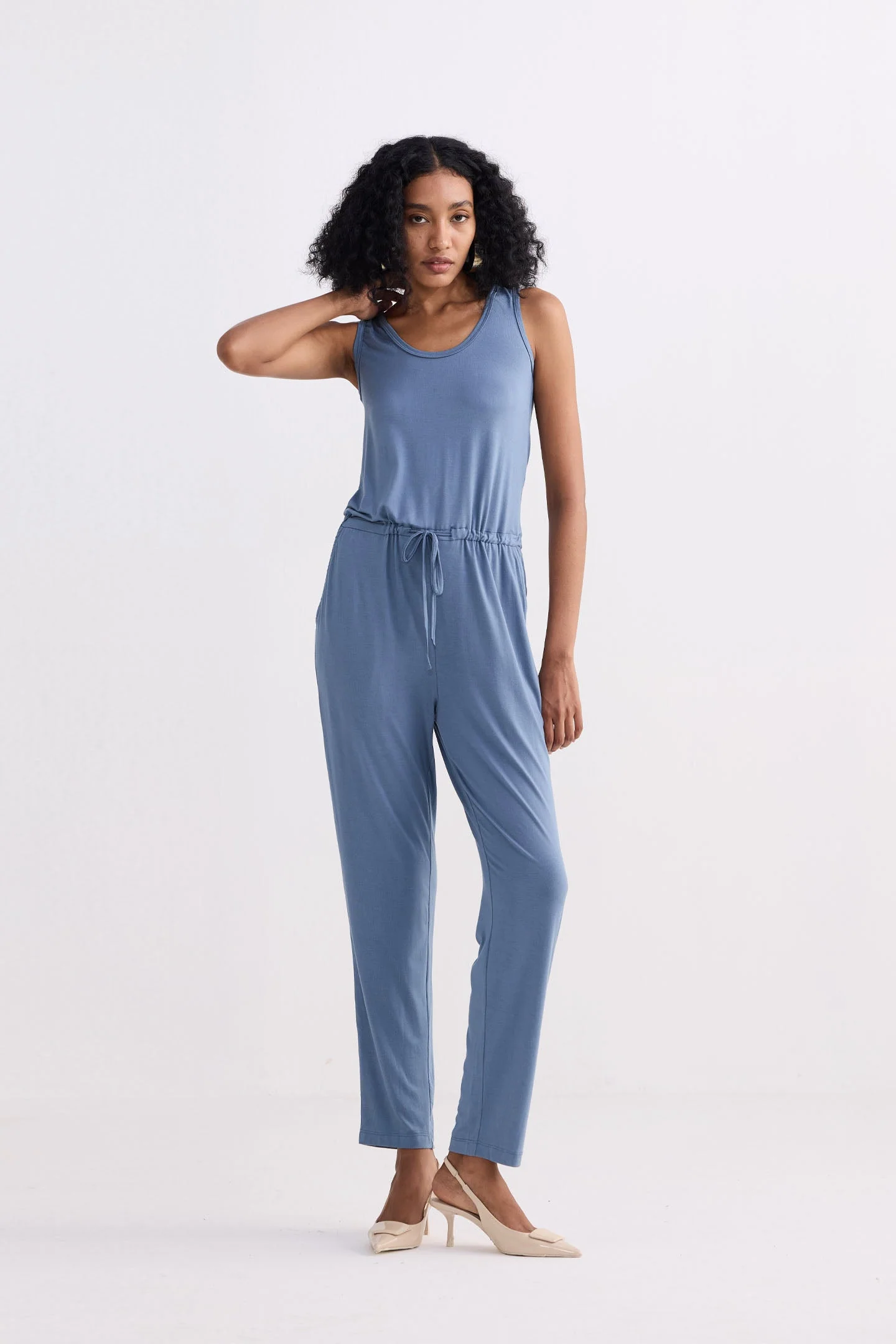 Relaxed Drawstring Jumpsuit in Blue - Image 9