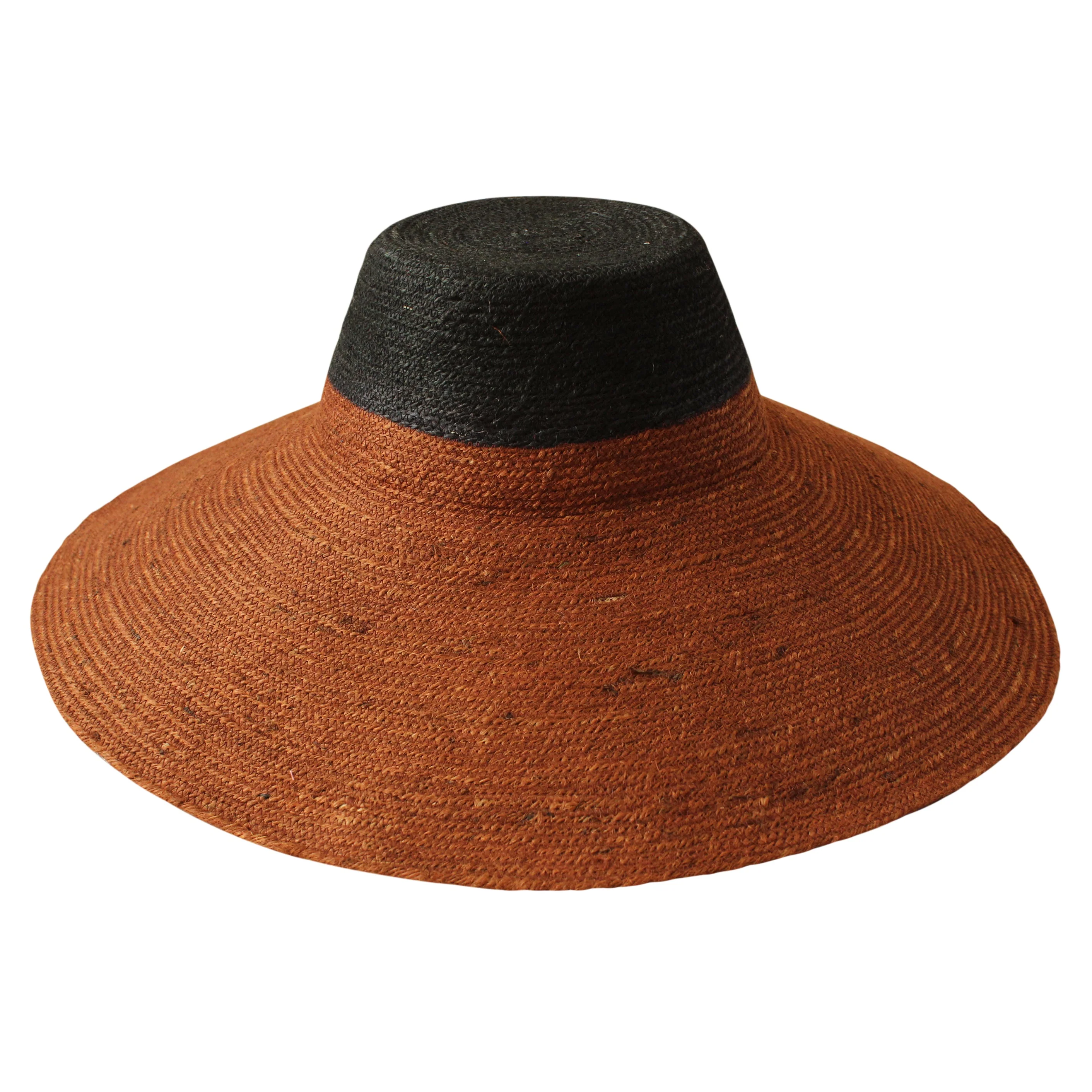 RIRI DUO Jute Handwoven Straw Hat in Burnt Sienna & Black - Image 2