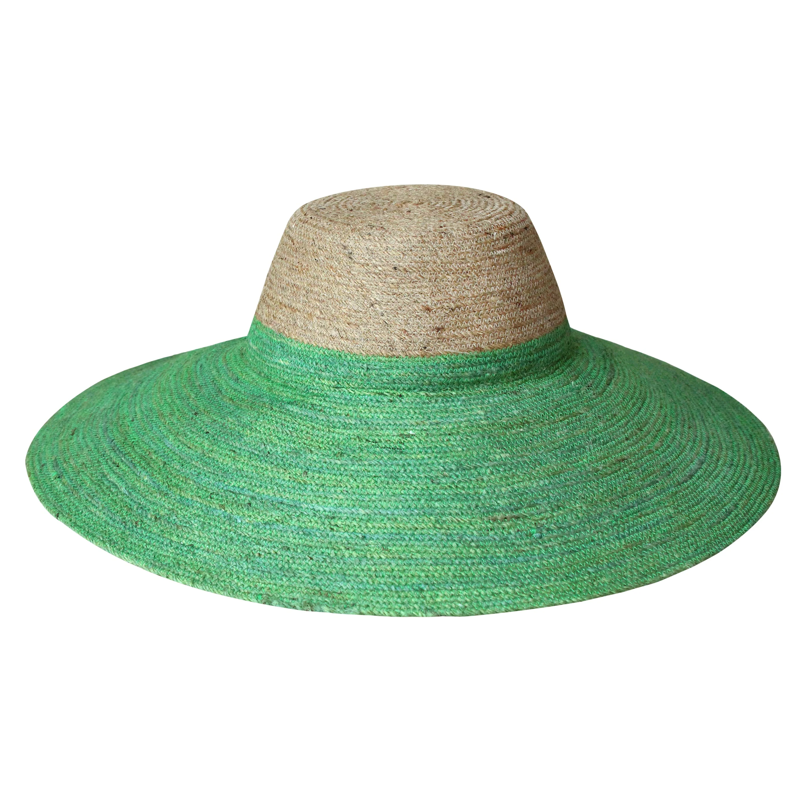 RIRI Duo Jute Handwoven Straw Hat In Natural & Kelly Green - Image 2
