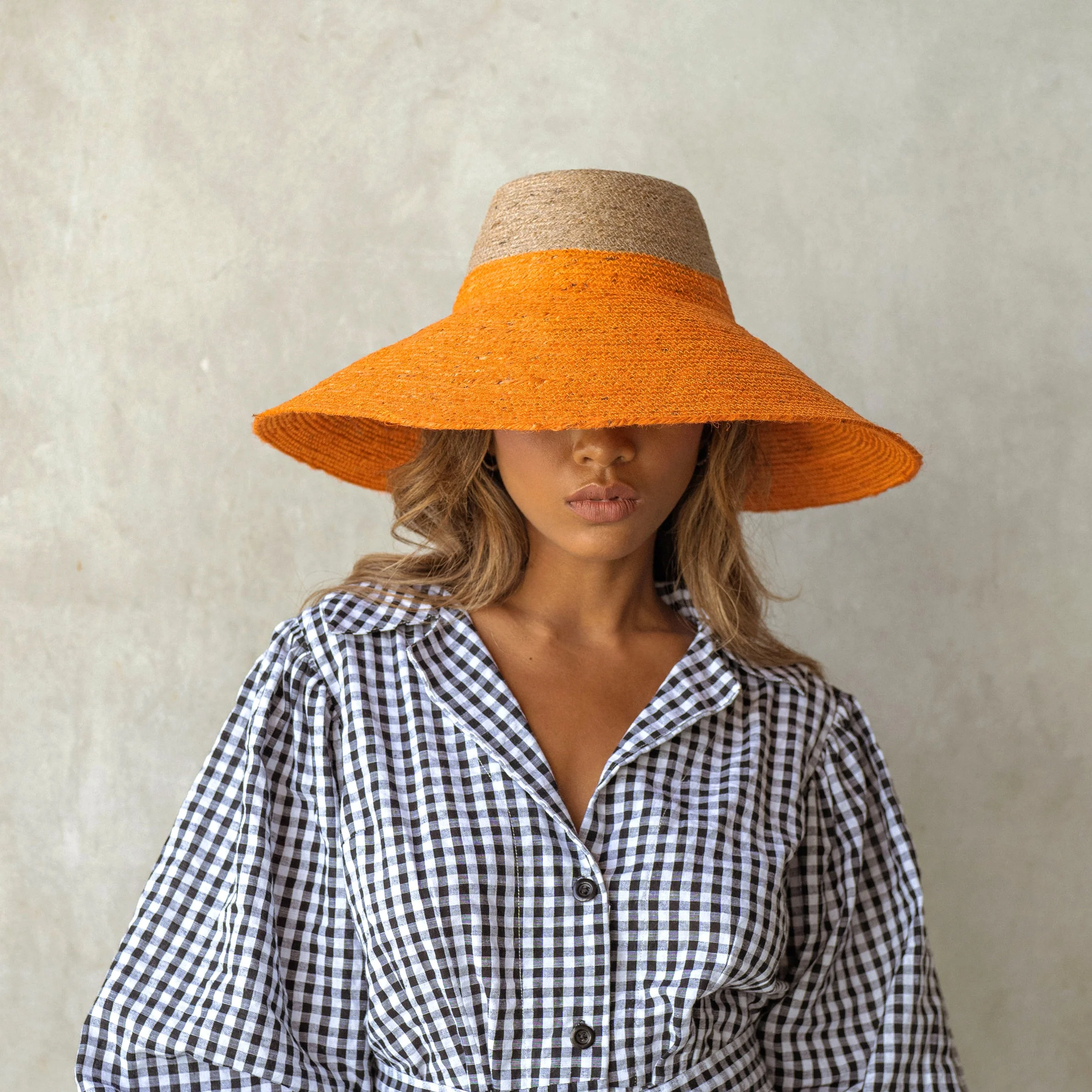 RIRI Duo Jute Handwoven Straw Hat In Tangerine Orange - Image 3