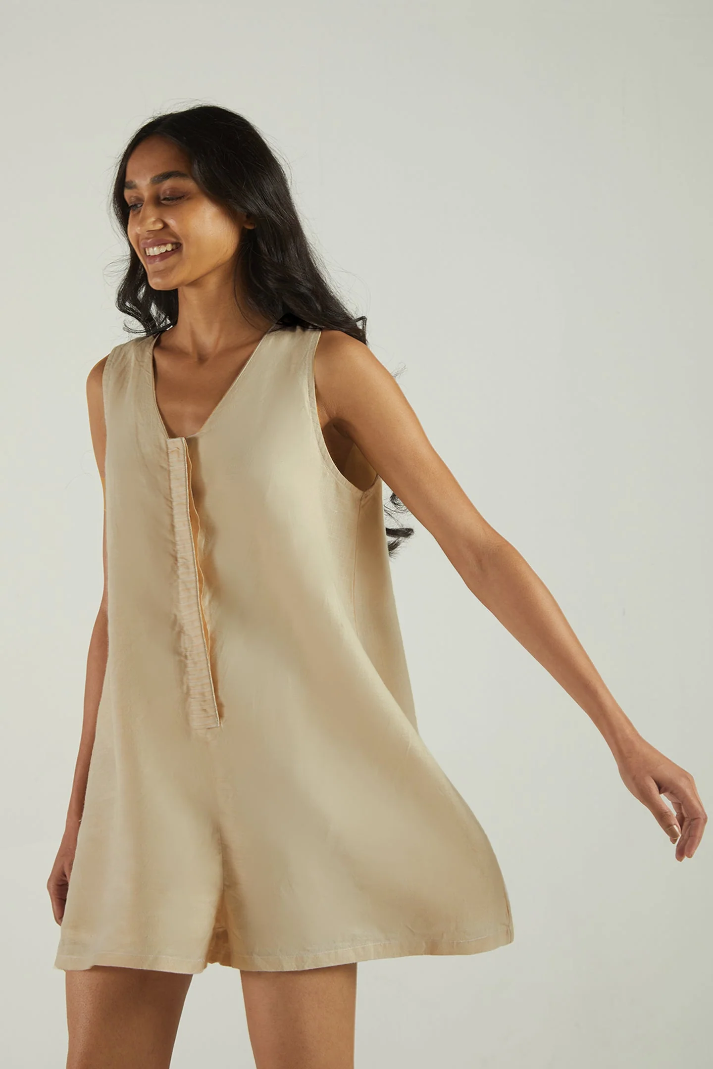 Romp and Play Romper In Neutral Beige - Image 3