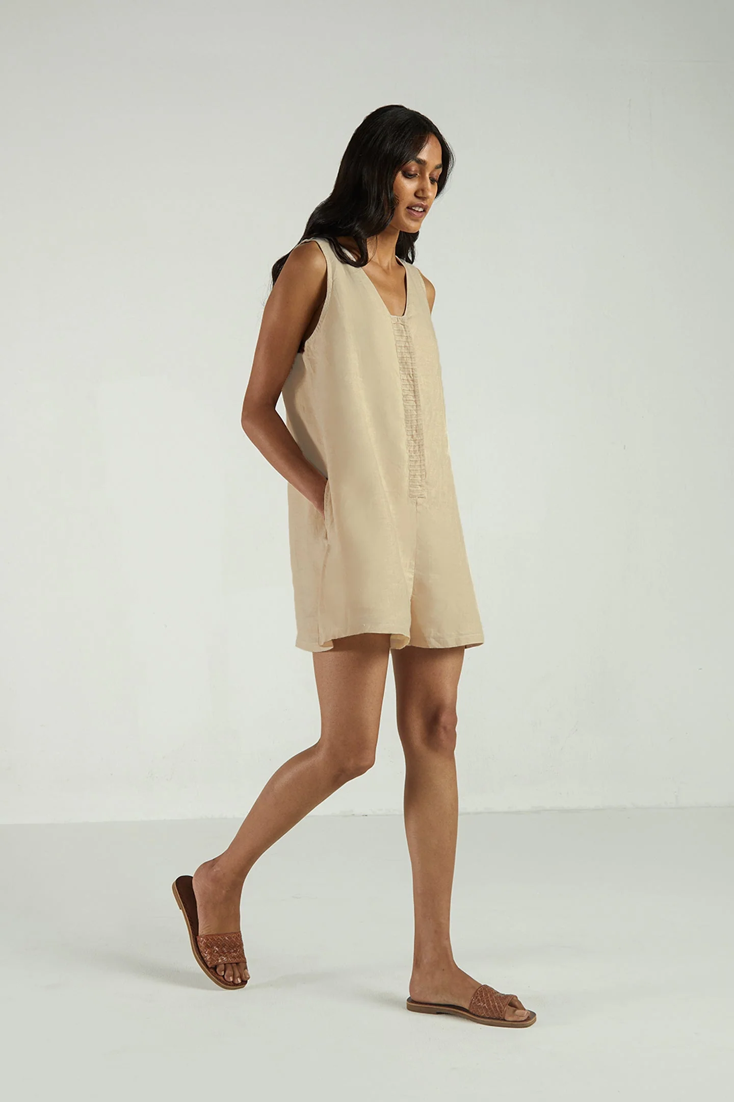 Romp and Play Romper In Neutral Beige - Image 4