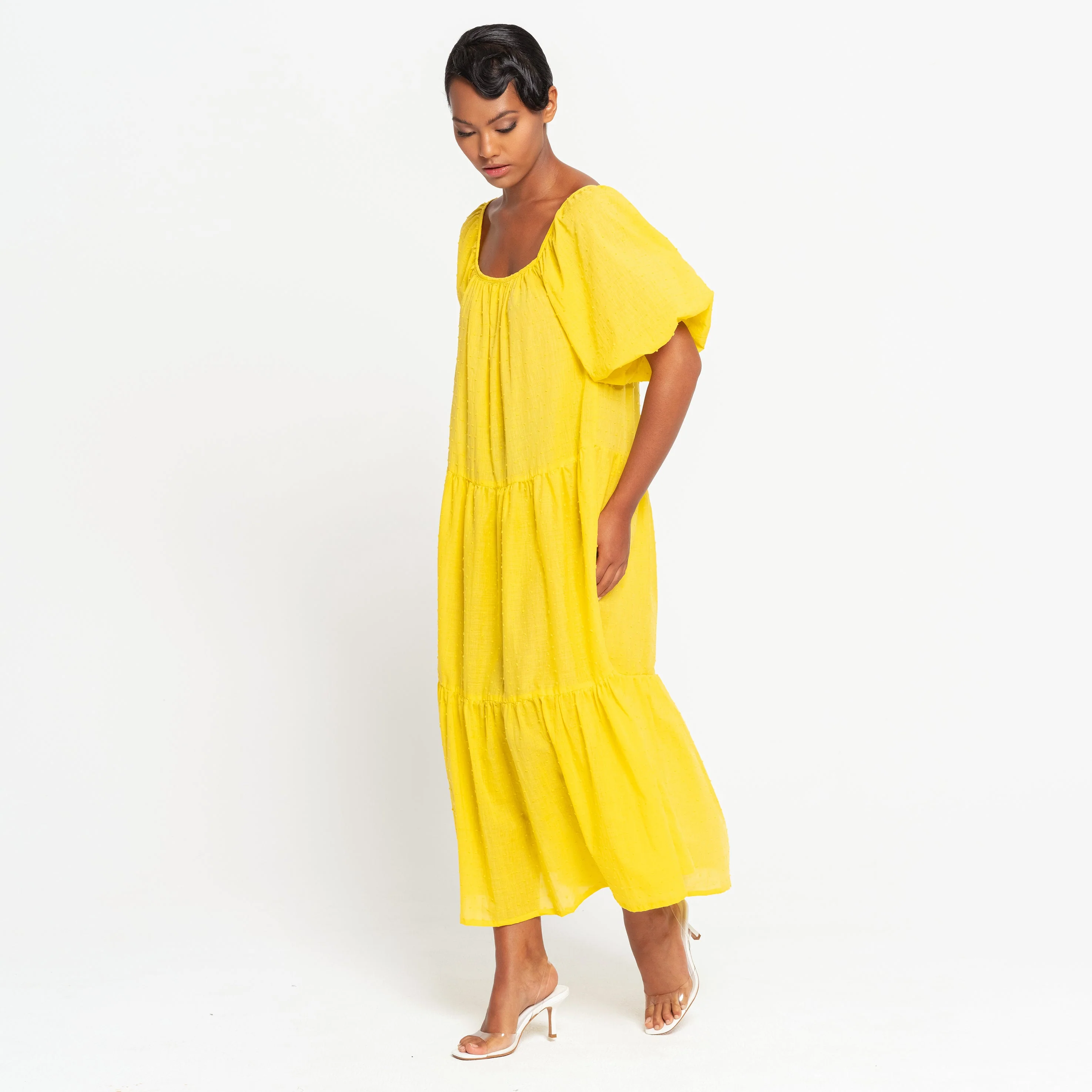 ROSEMARY Dotted Cotton Dress, in Sunflower Yellow - Image 2
