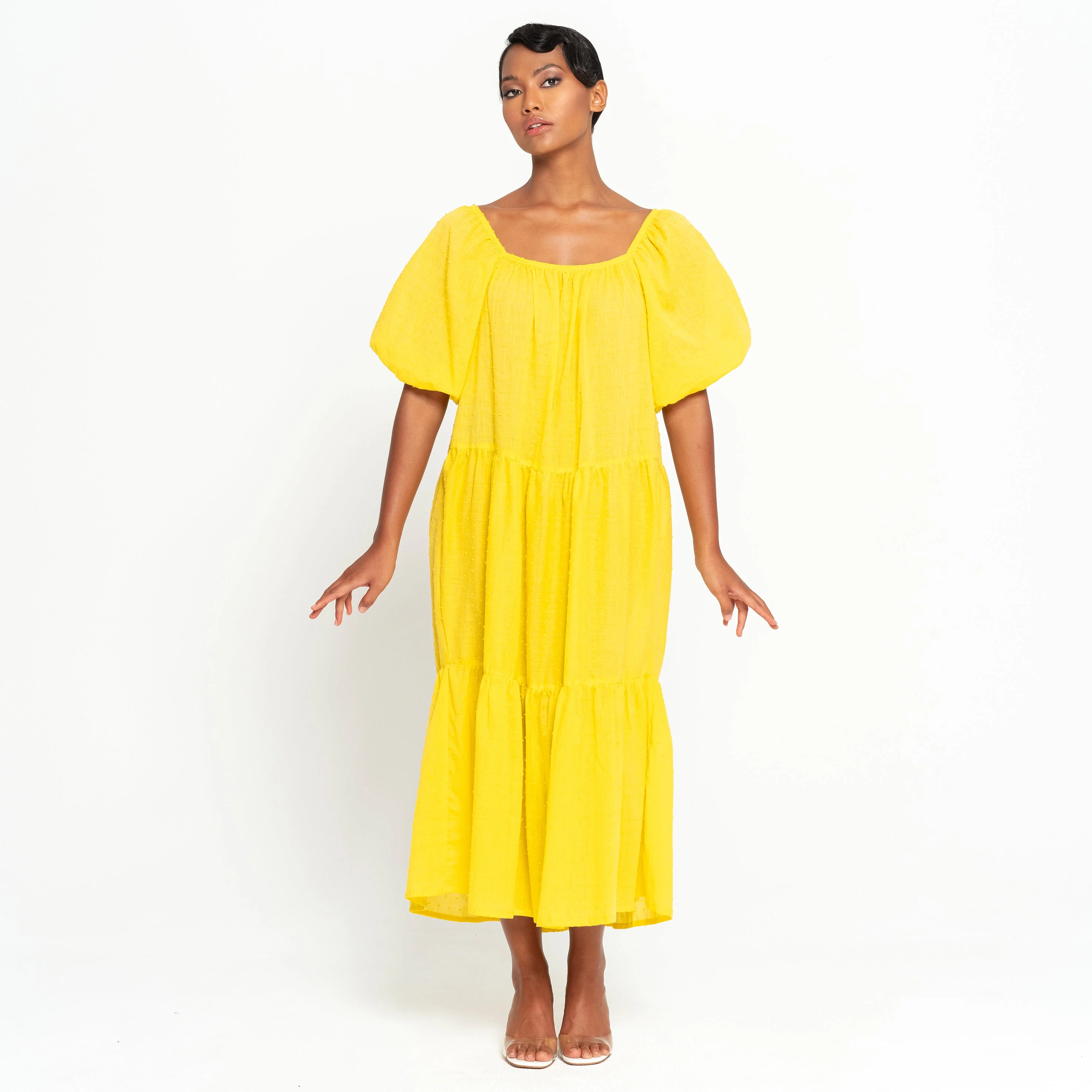 ROSEMARY Dotted Cotton Dress, in Sunflower Yellow - Image 3