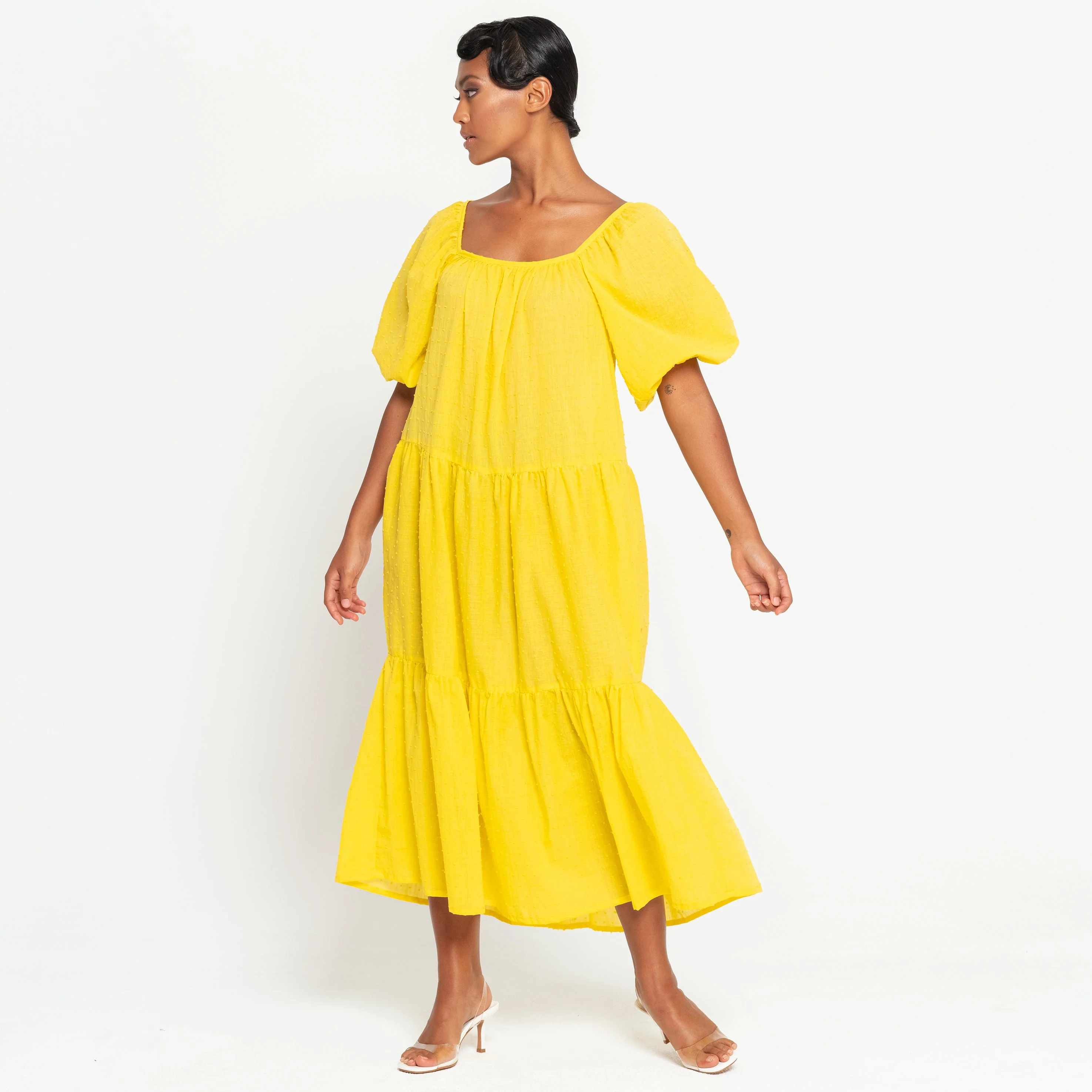 ROSEMARY Dotted Cotton Dress, in Sunflower Yellow - Image 4