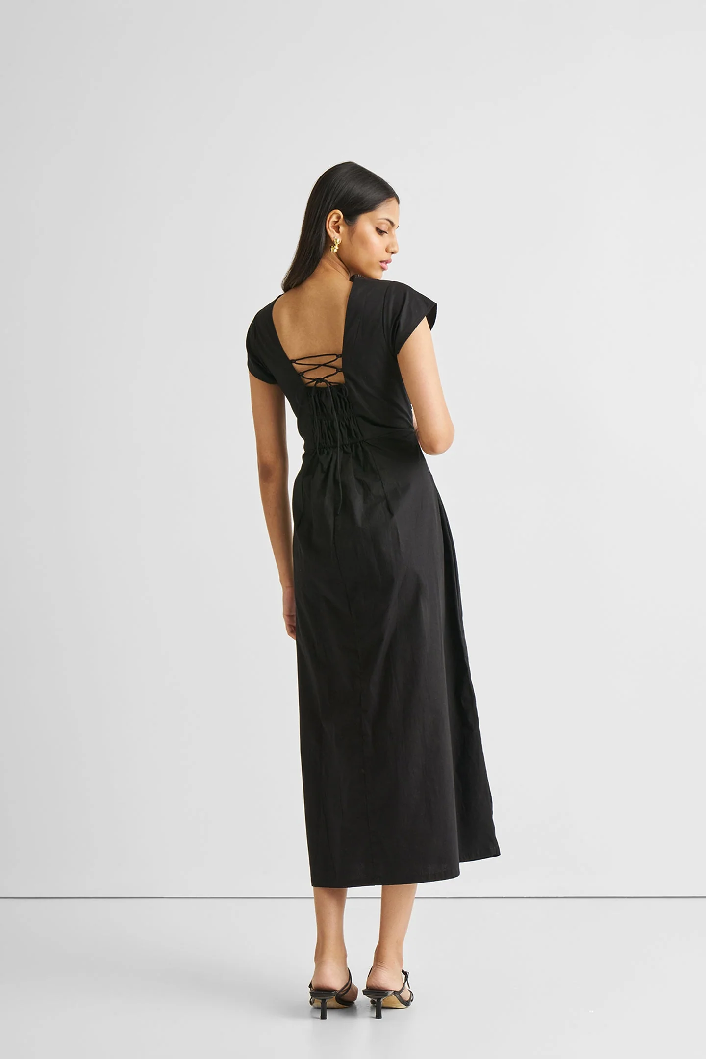 Ruched Dress with Front Slit in Black - Image 2