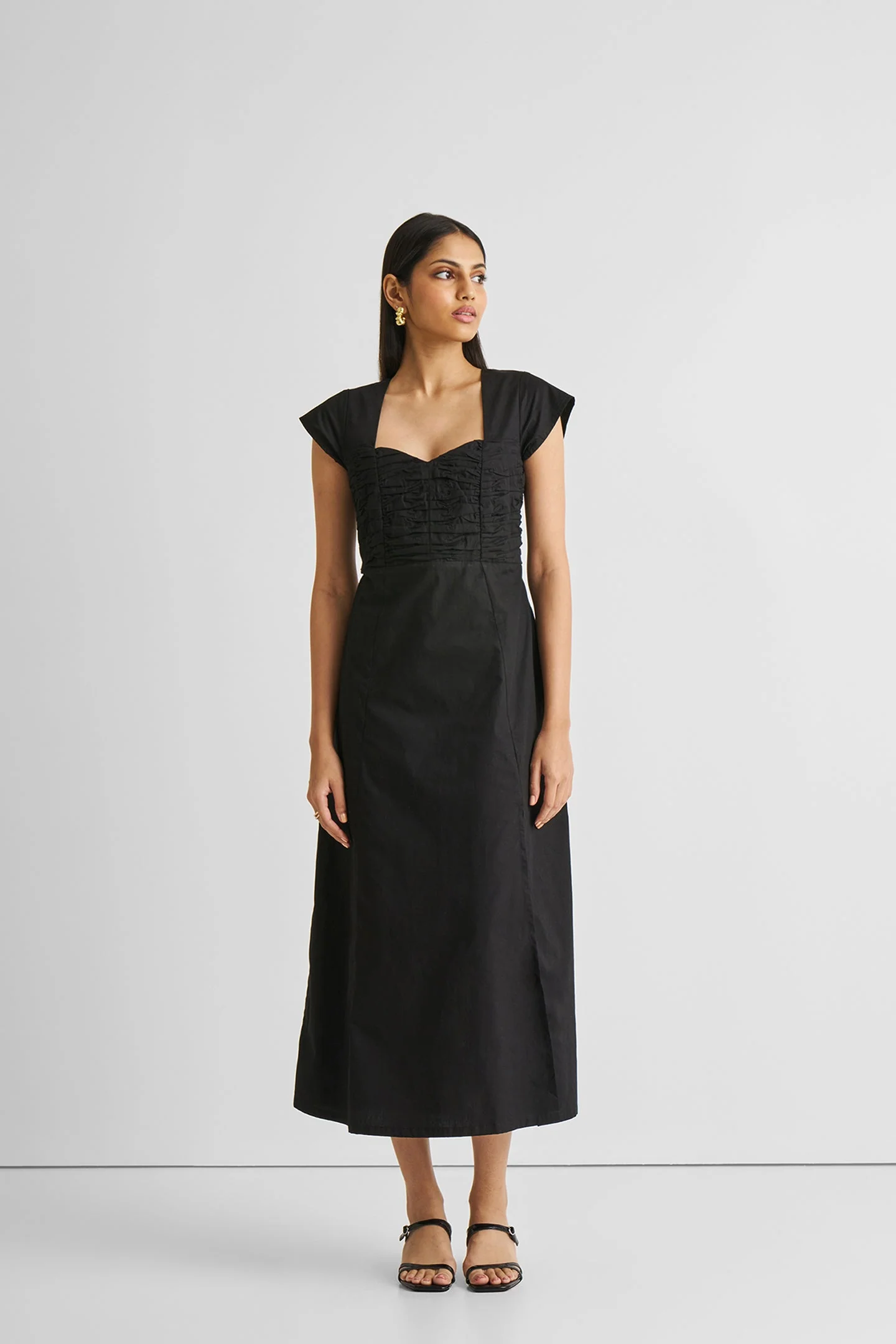 Ruched Dress with Front Slit in Black - Image 5