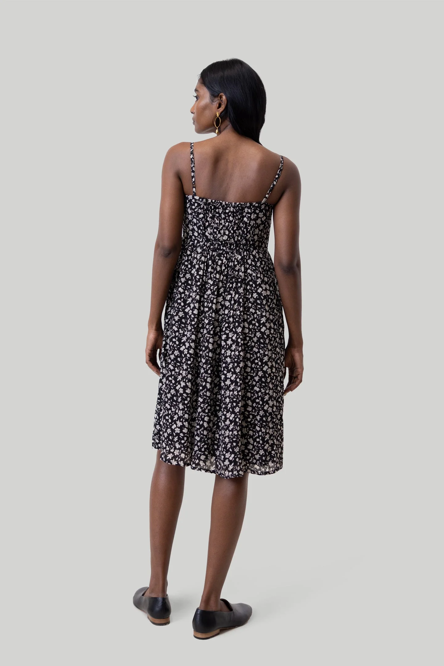 Ruched Strappy Mini Black Floral Dress - Image 2