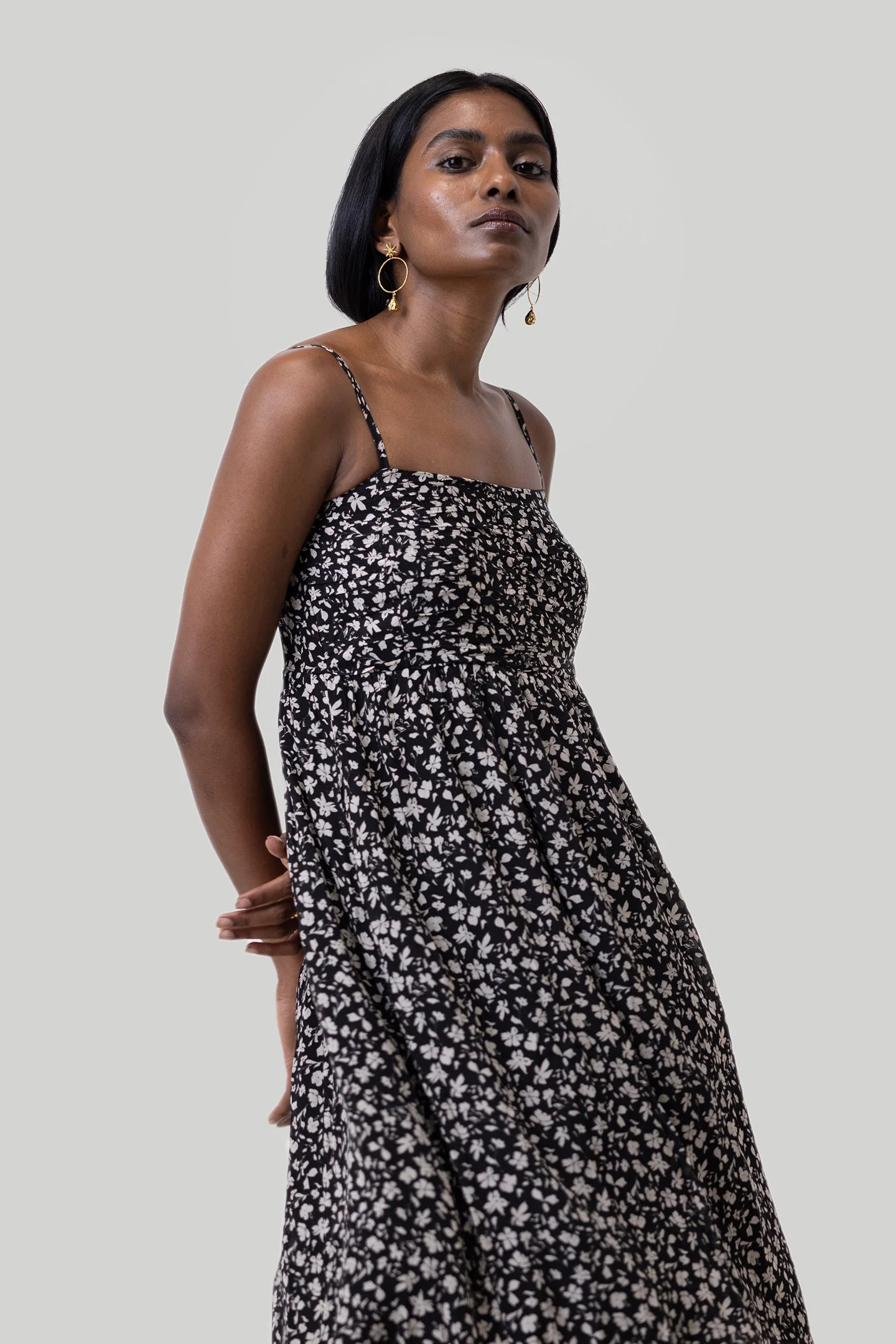 Ruched Strappy Mini Black Floral Dress - Image 5