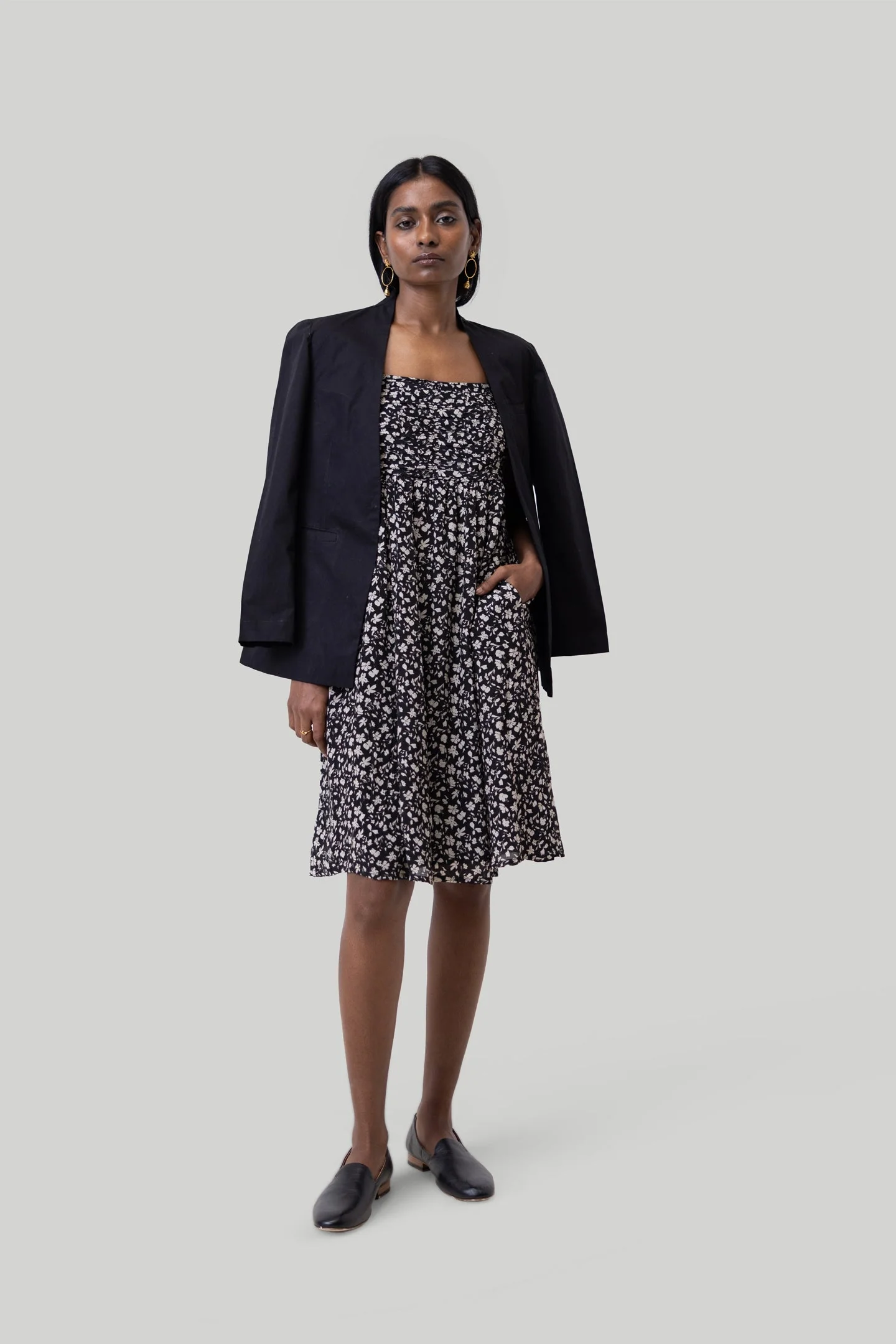 Ruched Strappy Mini Black Floral Dress - Image 7