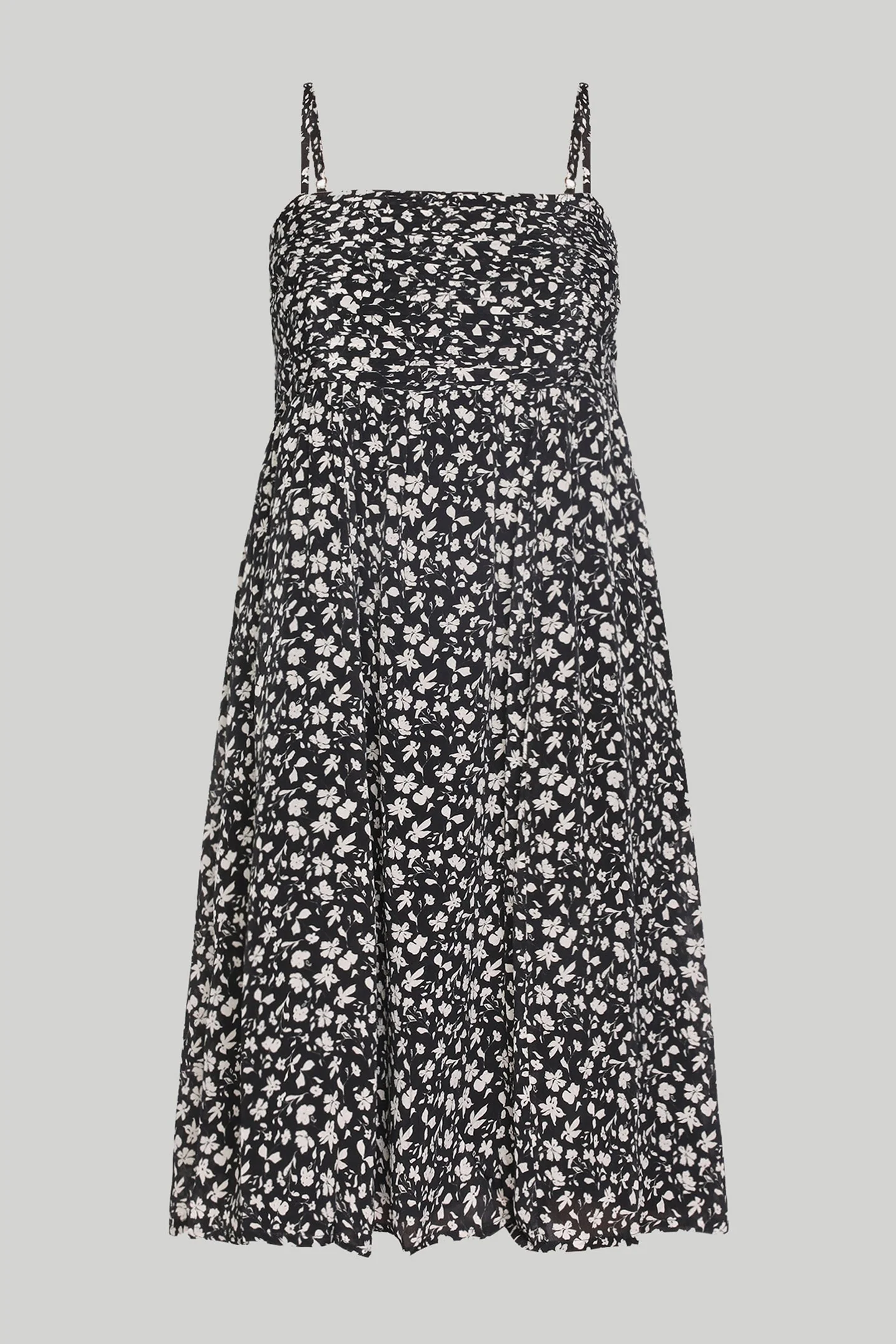 Ruched Strappy Mini Black Floral Dress - Image 8