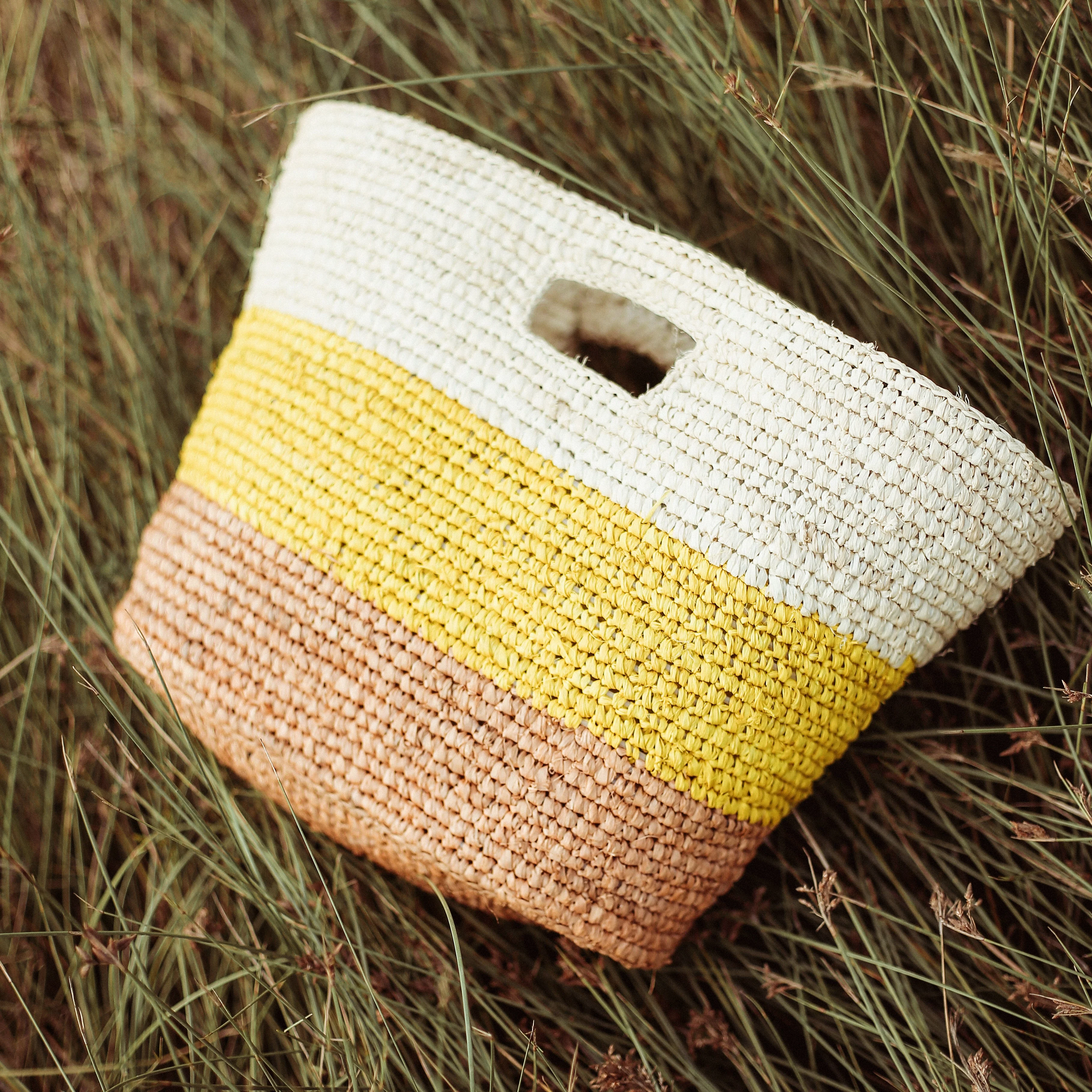 Sayan Raffia Tote Bag, in Yellow & Beige - Image 2