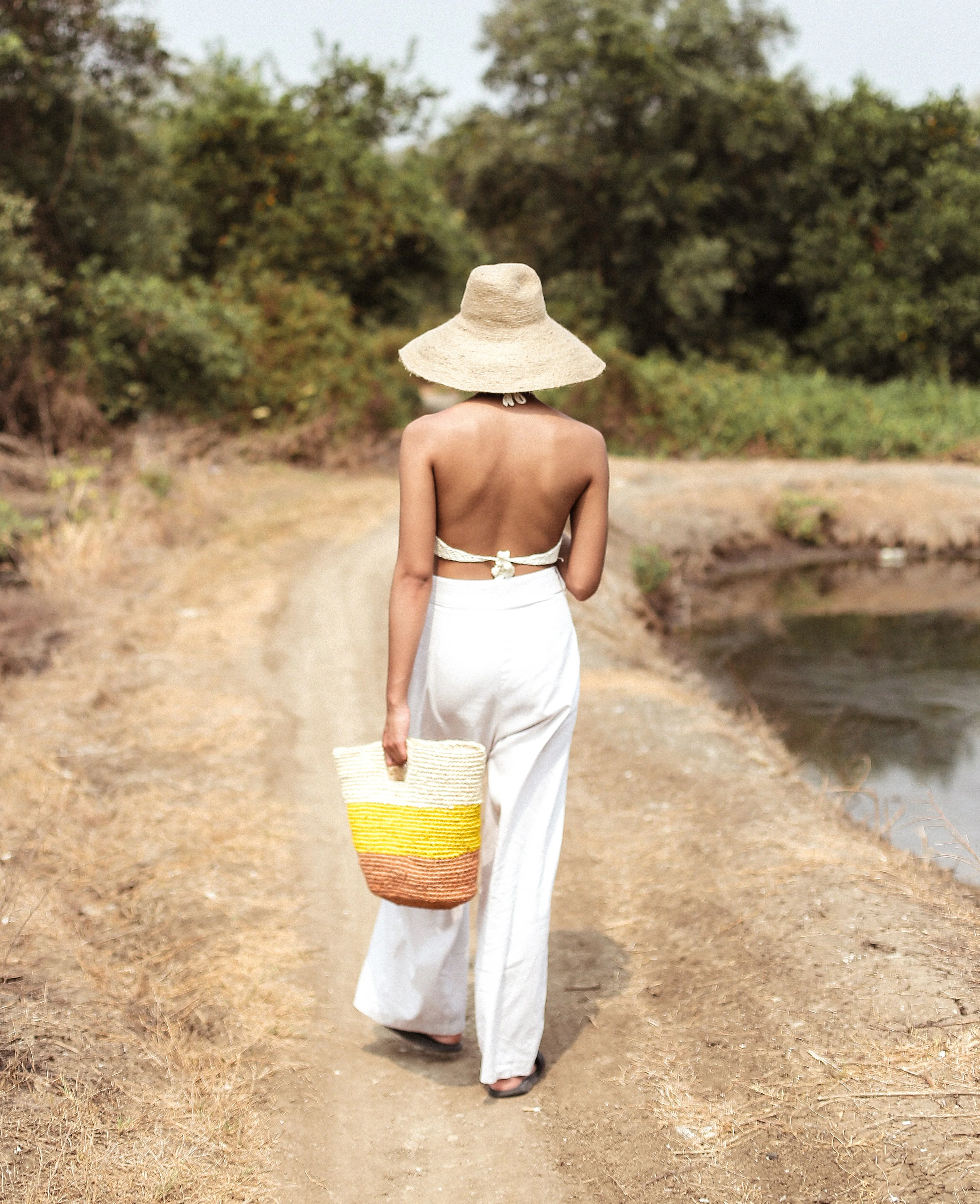 Sayan Raffia Tote Bag, in Yellow & Beige - Image 4