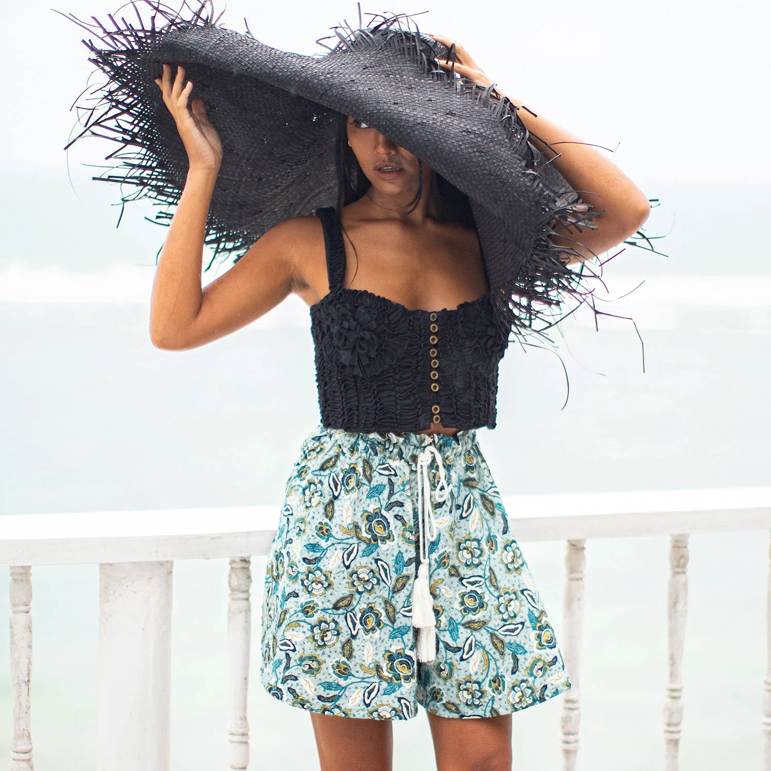 SEKAR Floral Batik Skorts In Sea Blue - Image 4