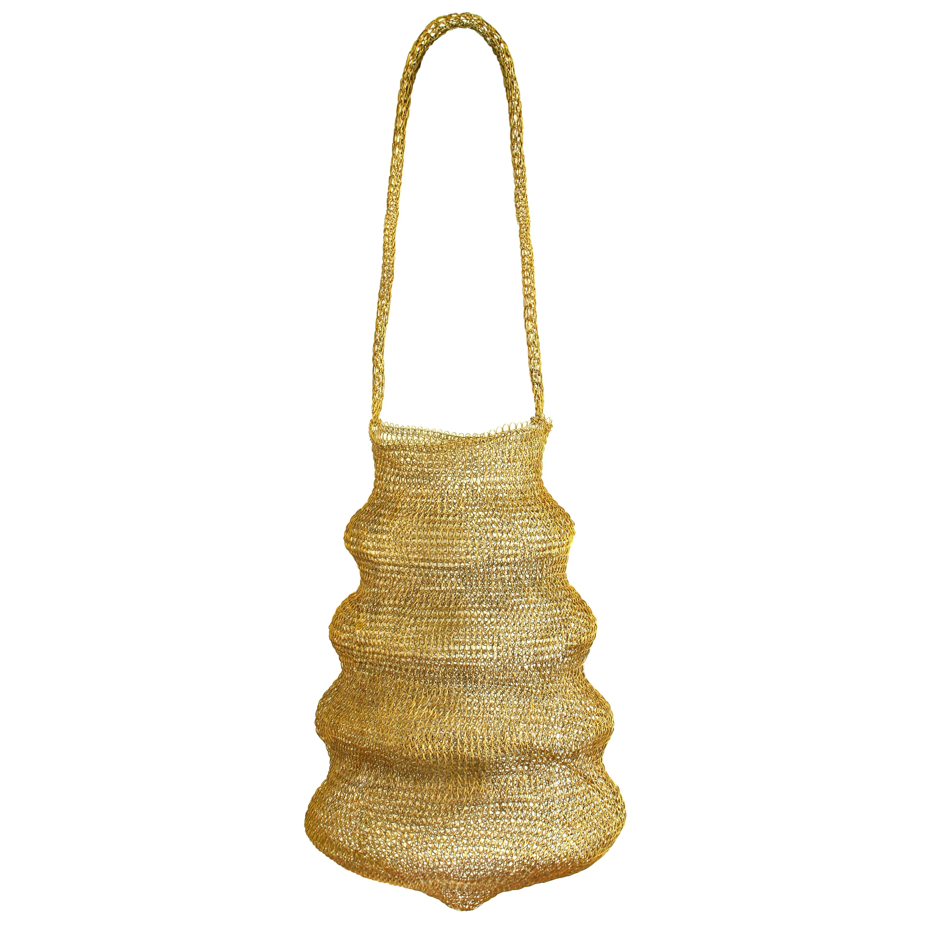 SHELL Handwoven Wire Bag In Dark Gold - Image 2