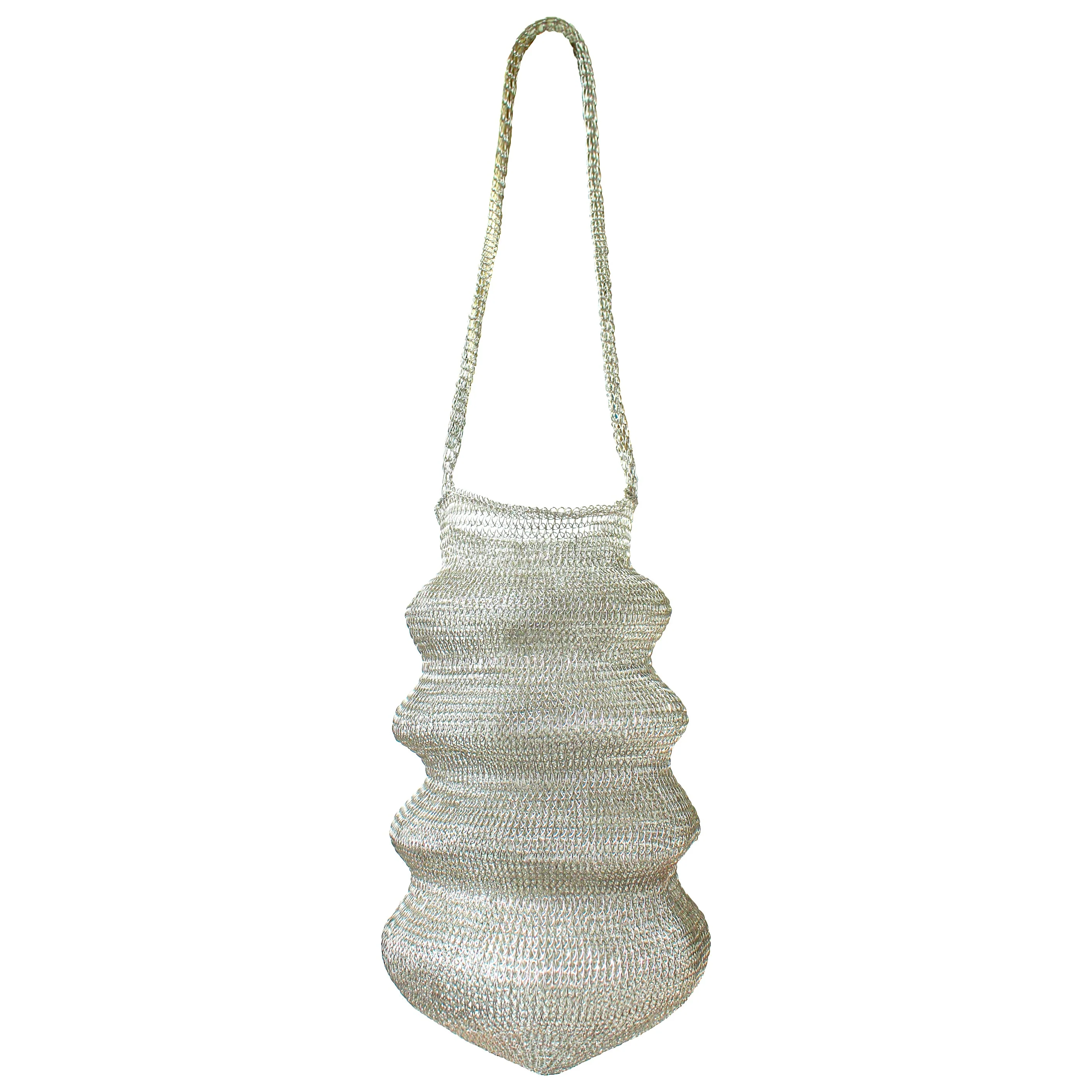 SHELL Handwoven Wire Bag In Silver - Image 5