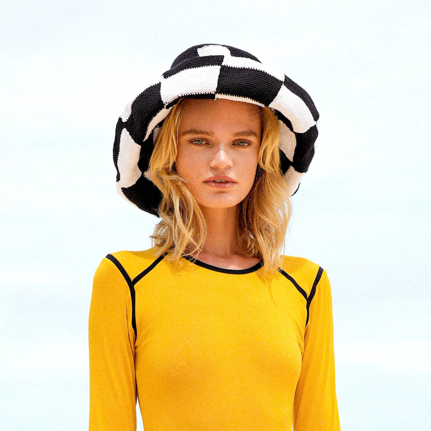 SHILO Checkered Crochet Hat In Black & White - Image 6