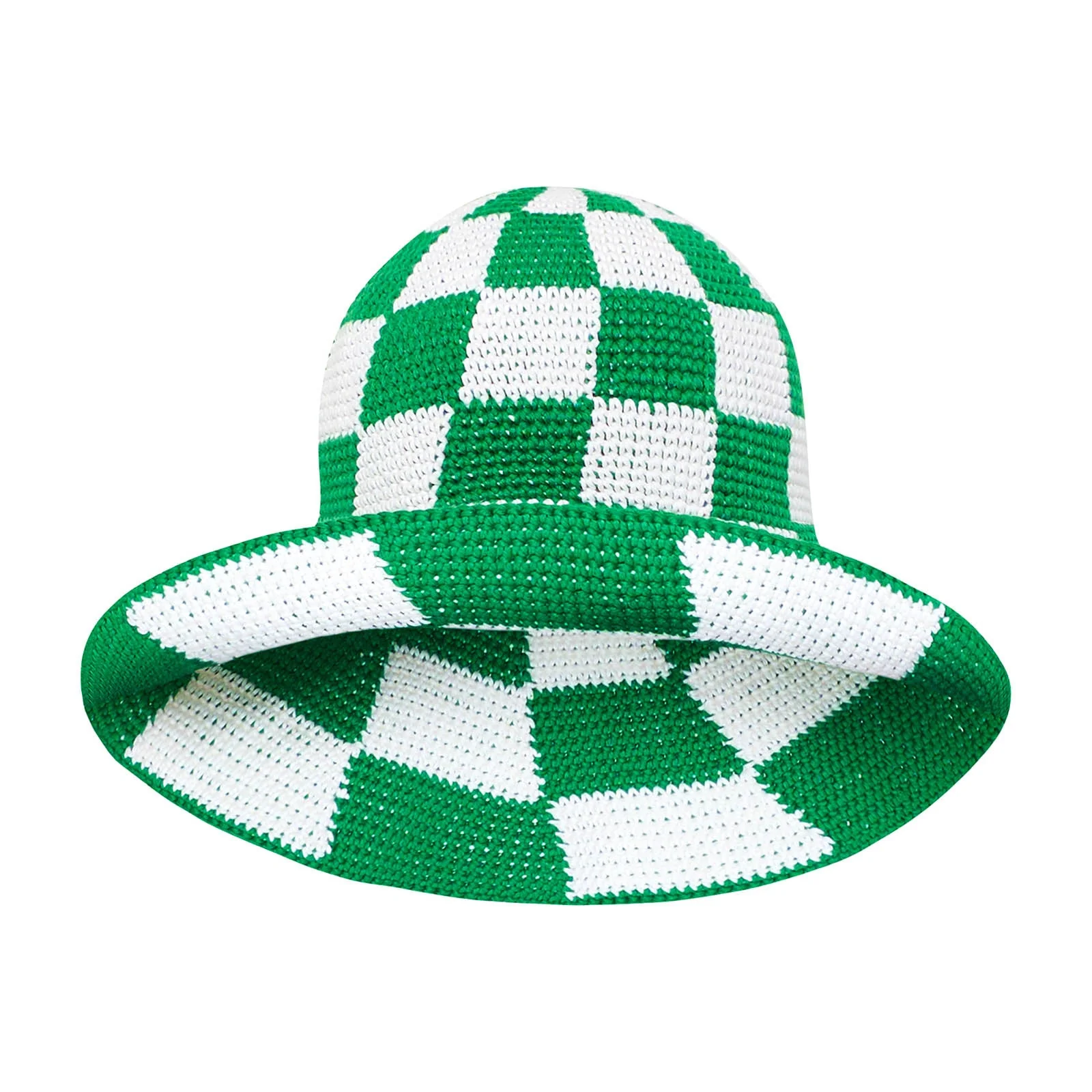 SHILO Checkered Crochet Hat In Green & White - Image 2