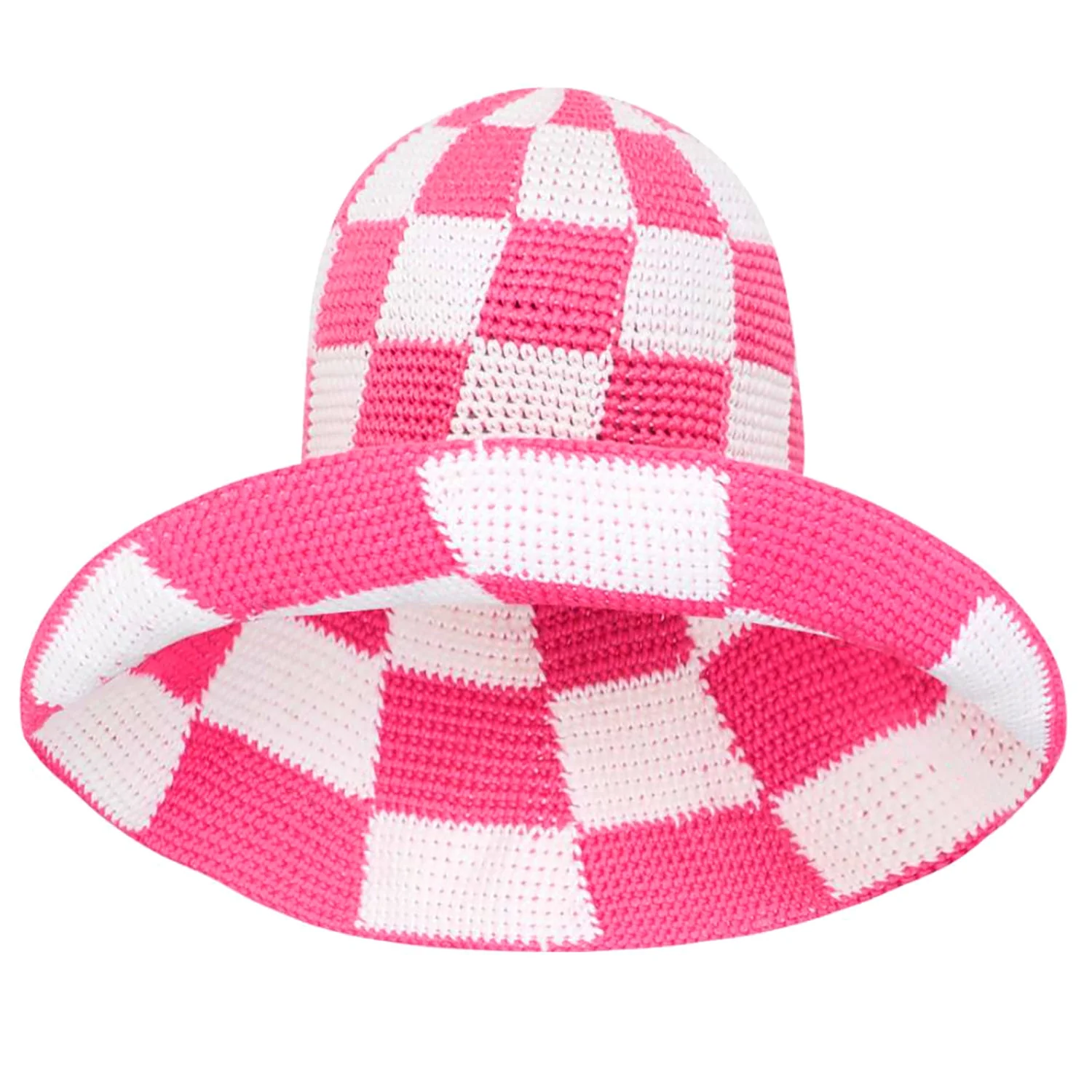 SHILO Checkered Crochet Hat In Pink & White - Image 2