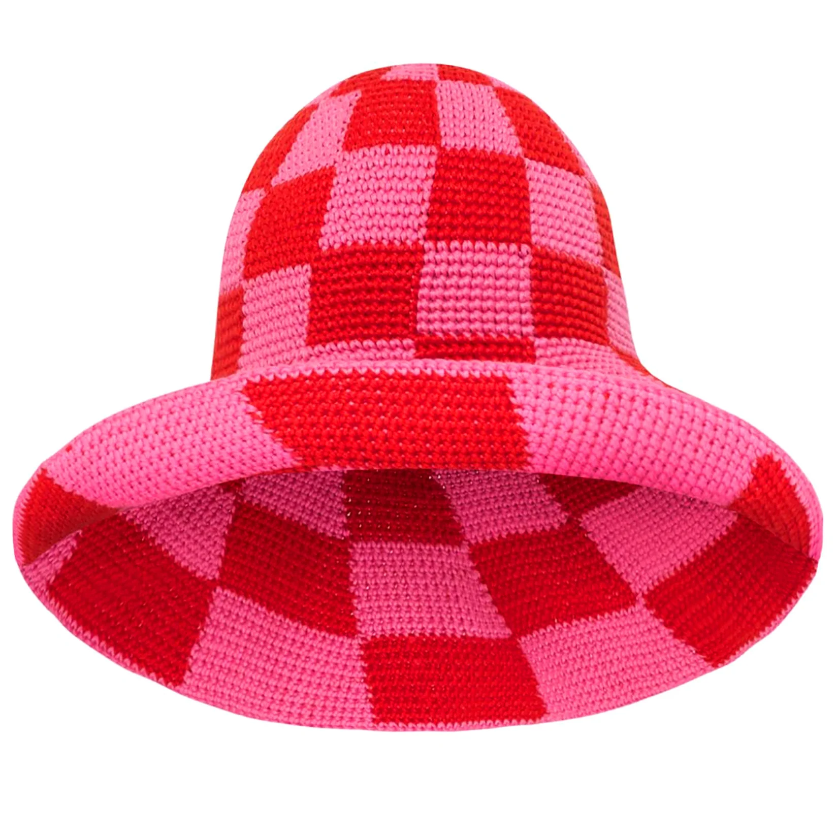 SHILO Checkered Crochet Hat In Red & Pink - Image 2