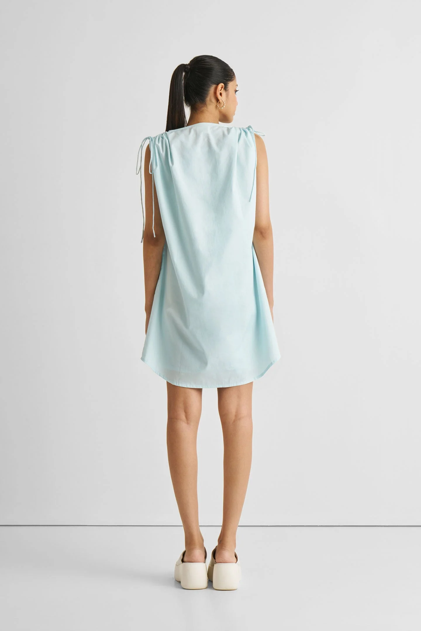 Shirt dress with Shoulder Tie Details in Summer Blue - Image 2