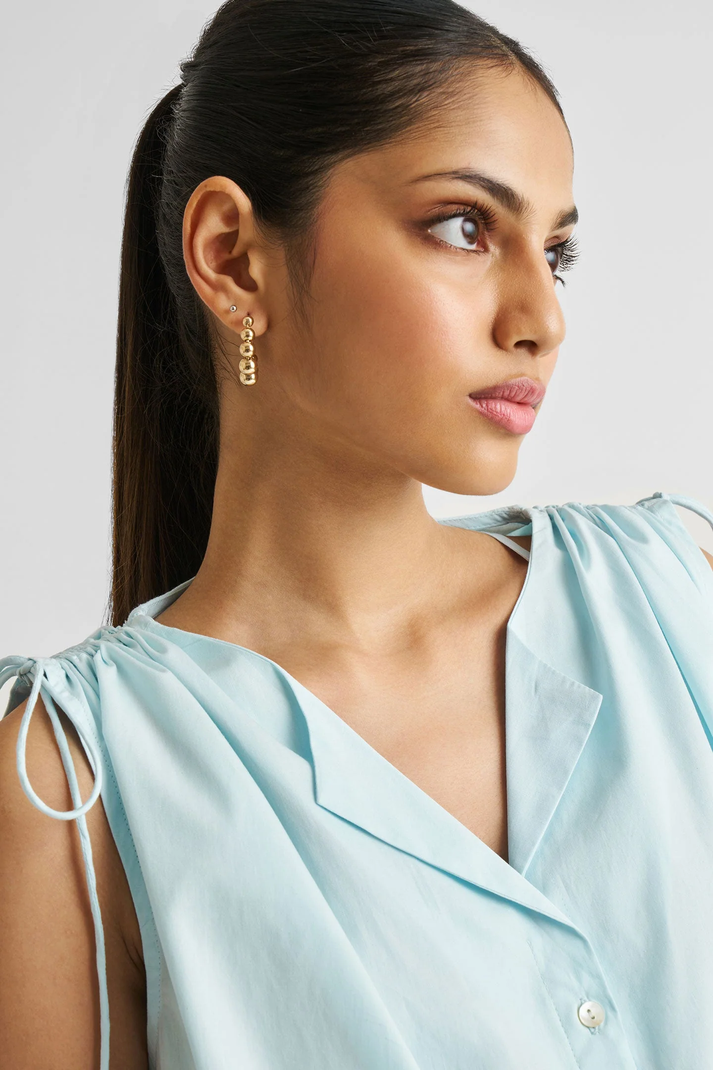Shirt dress with Shoulder Tie Details in Summer Blue - Image 3