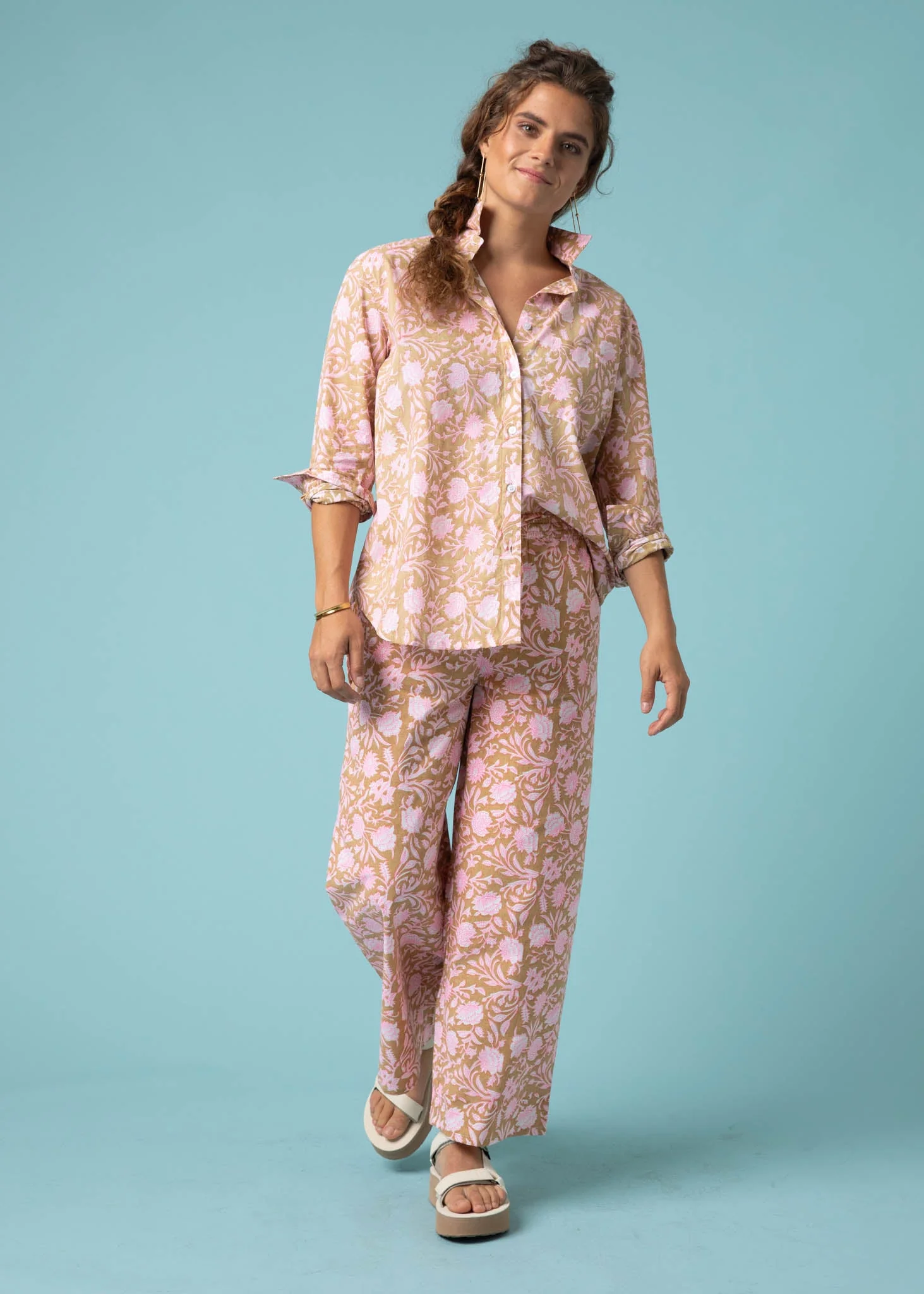 Shore Pant - Floral Escape in Baked Clay & Neon Pink - Image 3