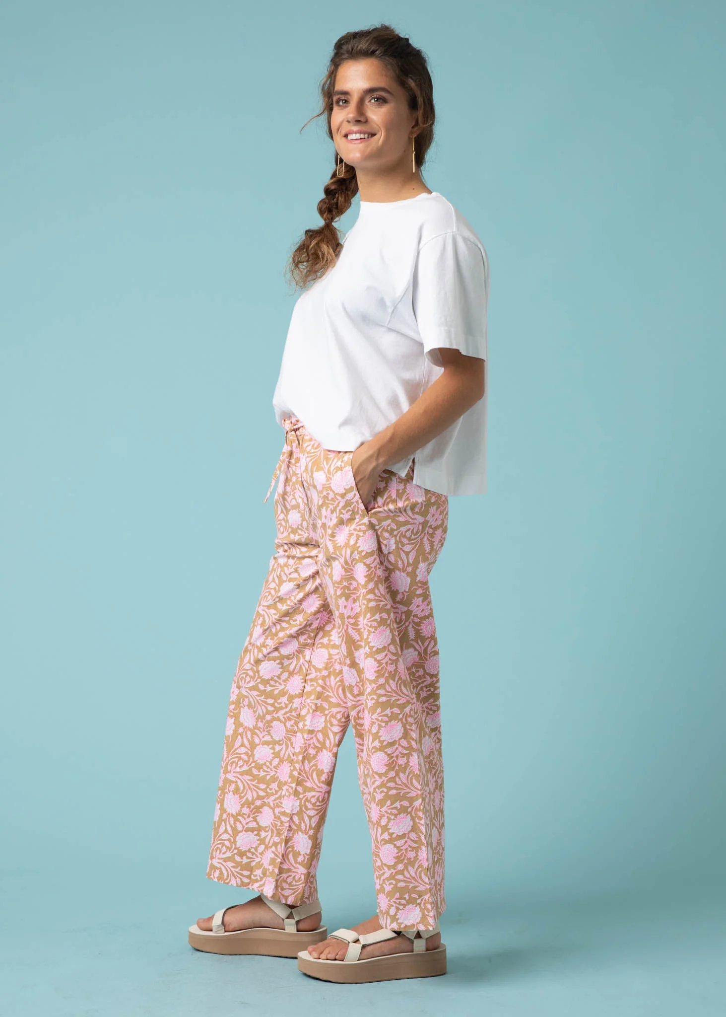 Shore Pant - Floral Escape in Baked Clay & Neon Pink - Image 4