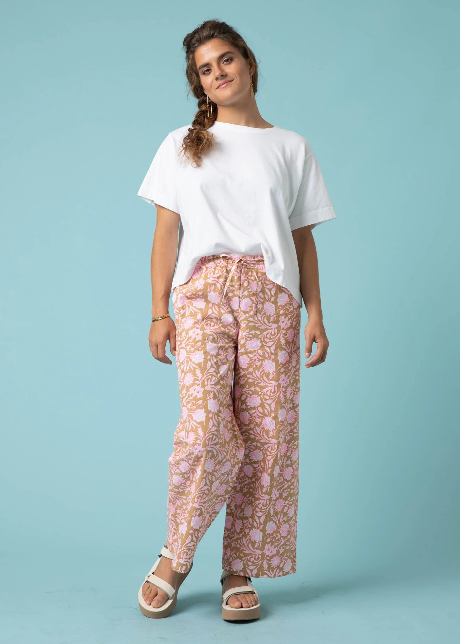 Shore Pant - Floral Escape in Baked Clay & Neon Pink - Image 5