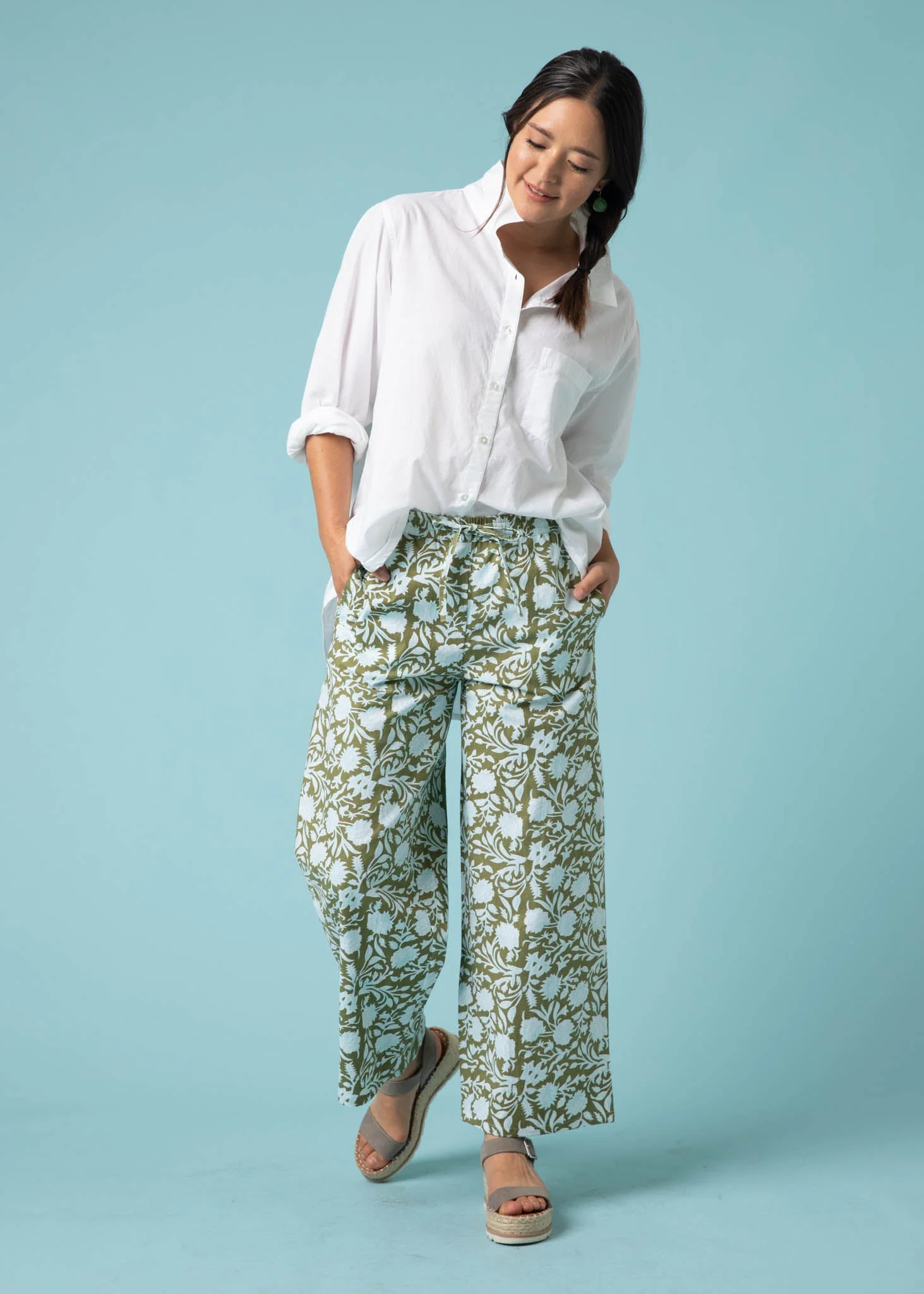 Shore Pant - Floral Escape in Olive Oil & Cerulean - Image 2