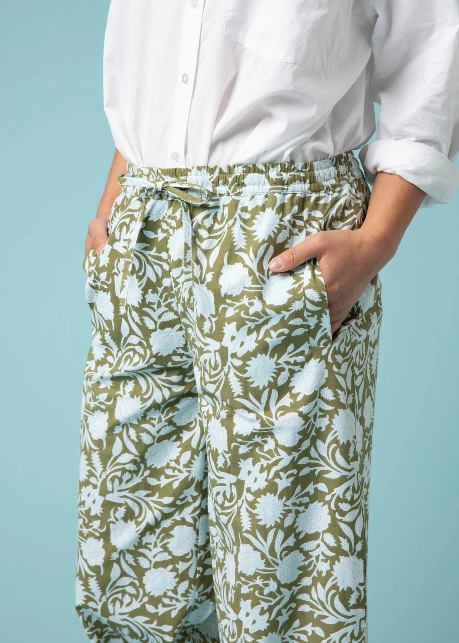 Shore Pant - Floral Escape in Olive Oil & Cerulean - Image 3