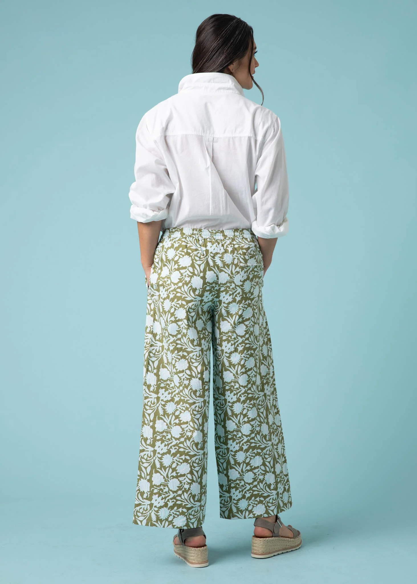 Shore Pant - Floral Escape in Olive Oil & Cerulean - Image 4
