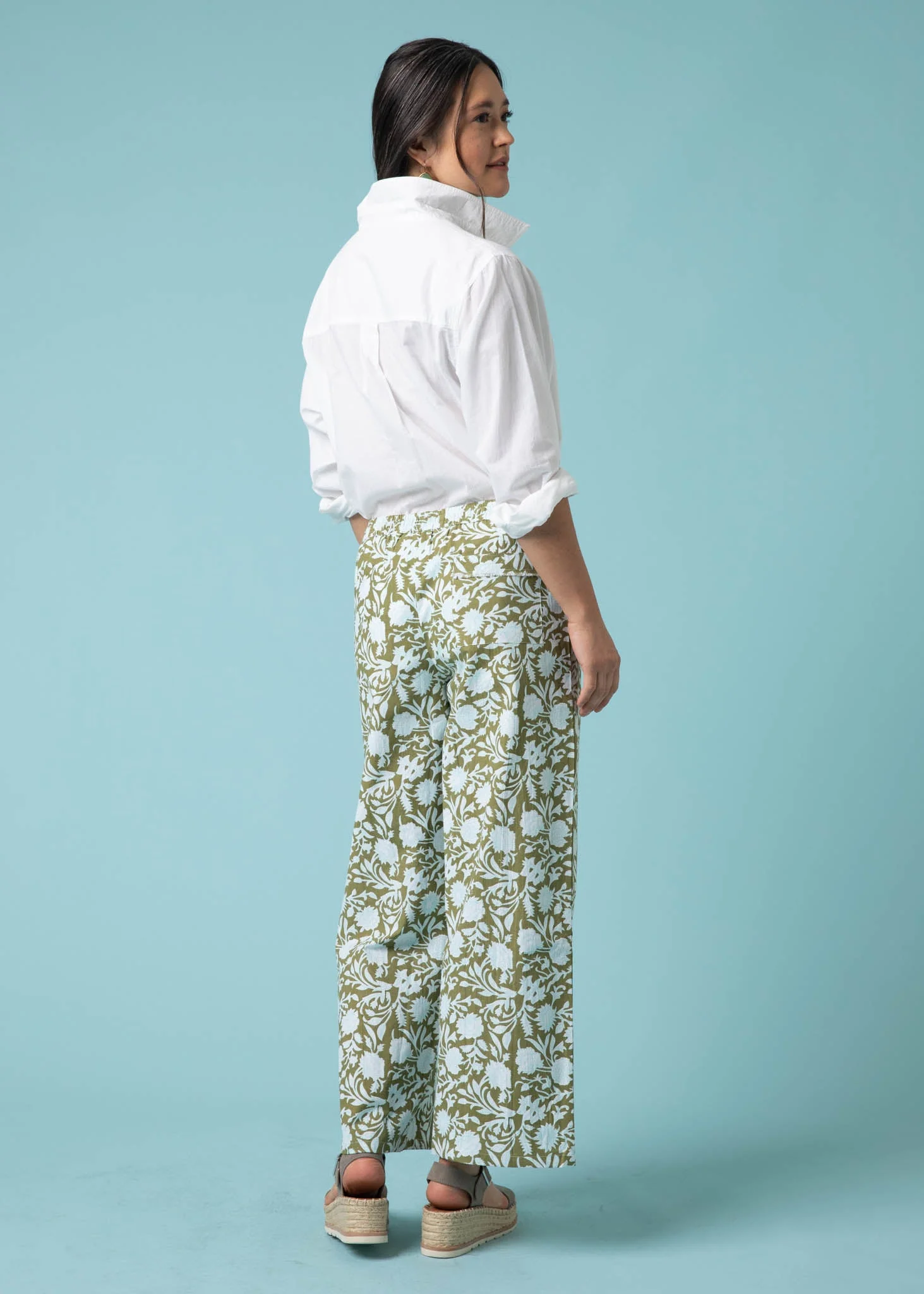 Shore Pant - Floral Escape in Olive Oil & Cerulean - Image 5