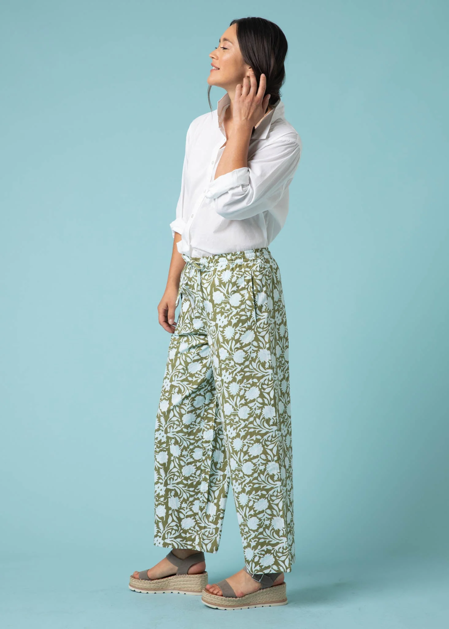 Shore Pant - Floral Escape in Olive Oil & Cerulean - Image 6