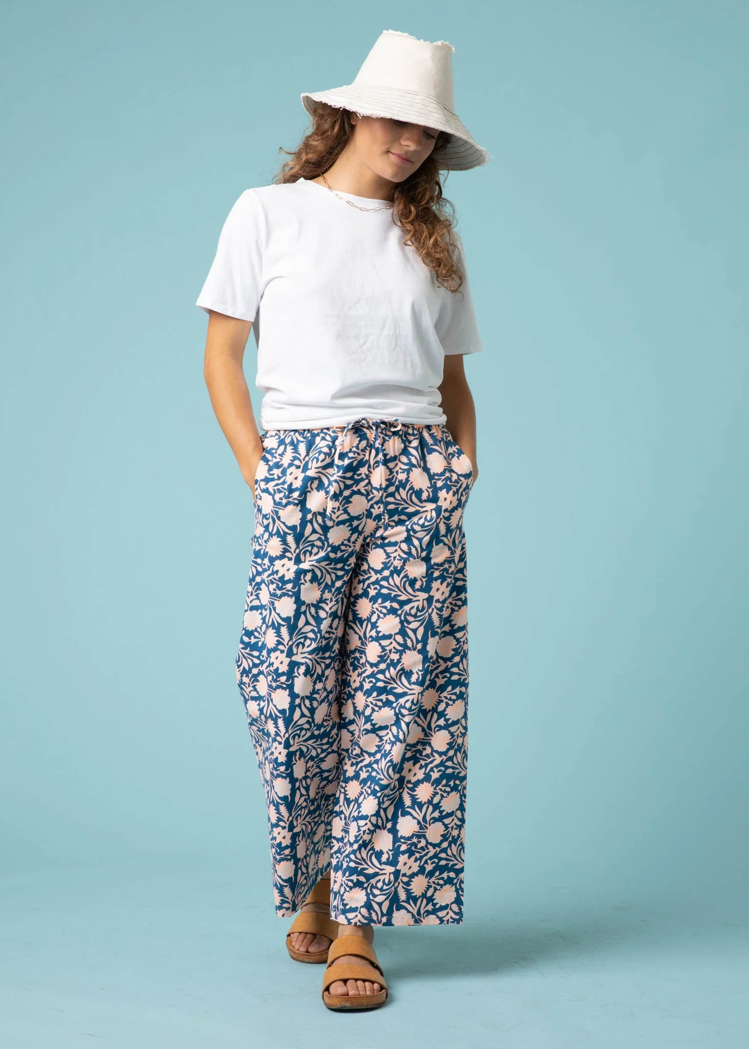 Shore Pant - Floral Escape in True Navy & Neon Peach - Image 3