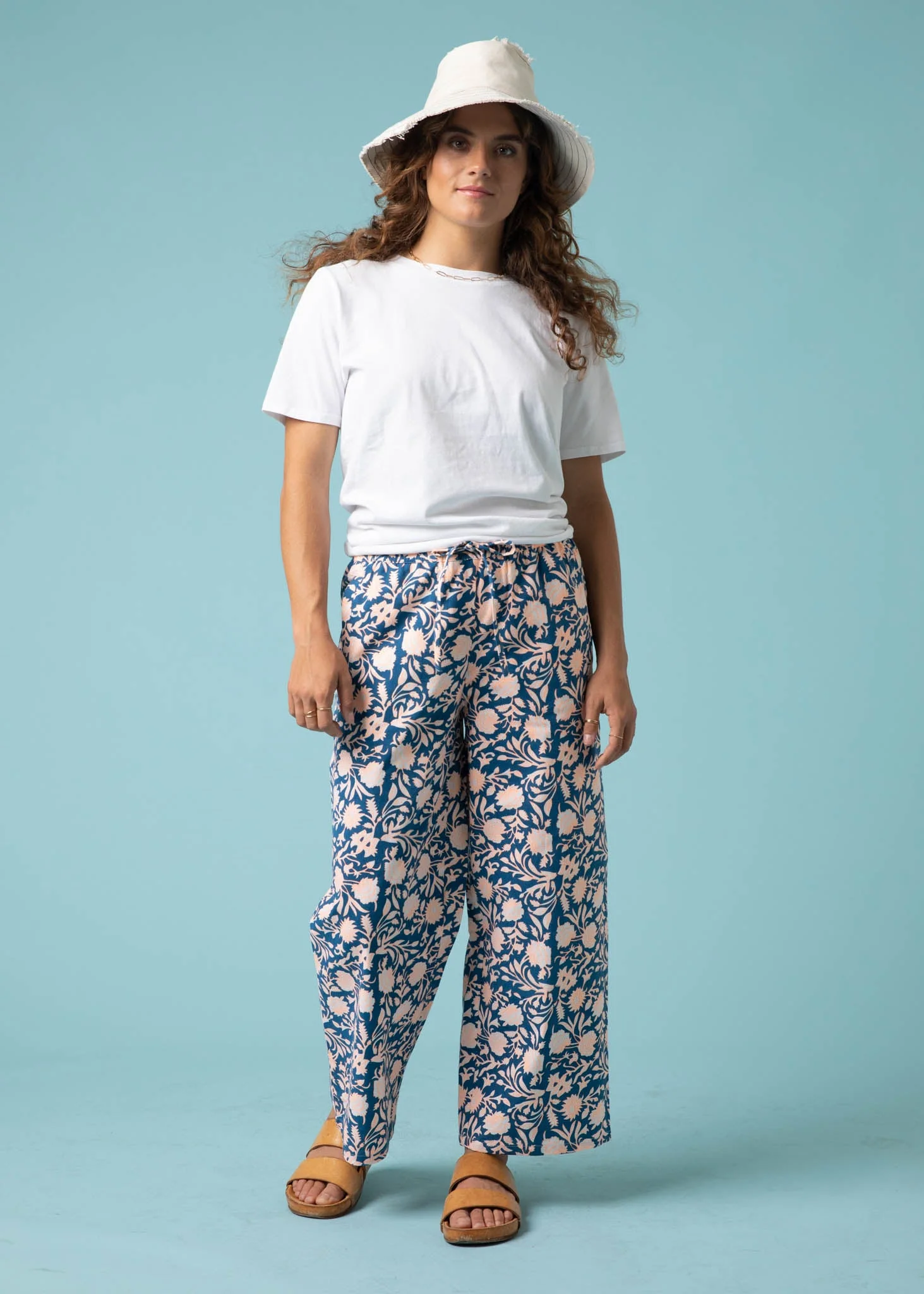 Shore Pant - Floral Escape in True Navy & Neon Peach - Image 4