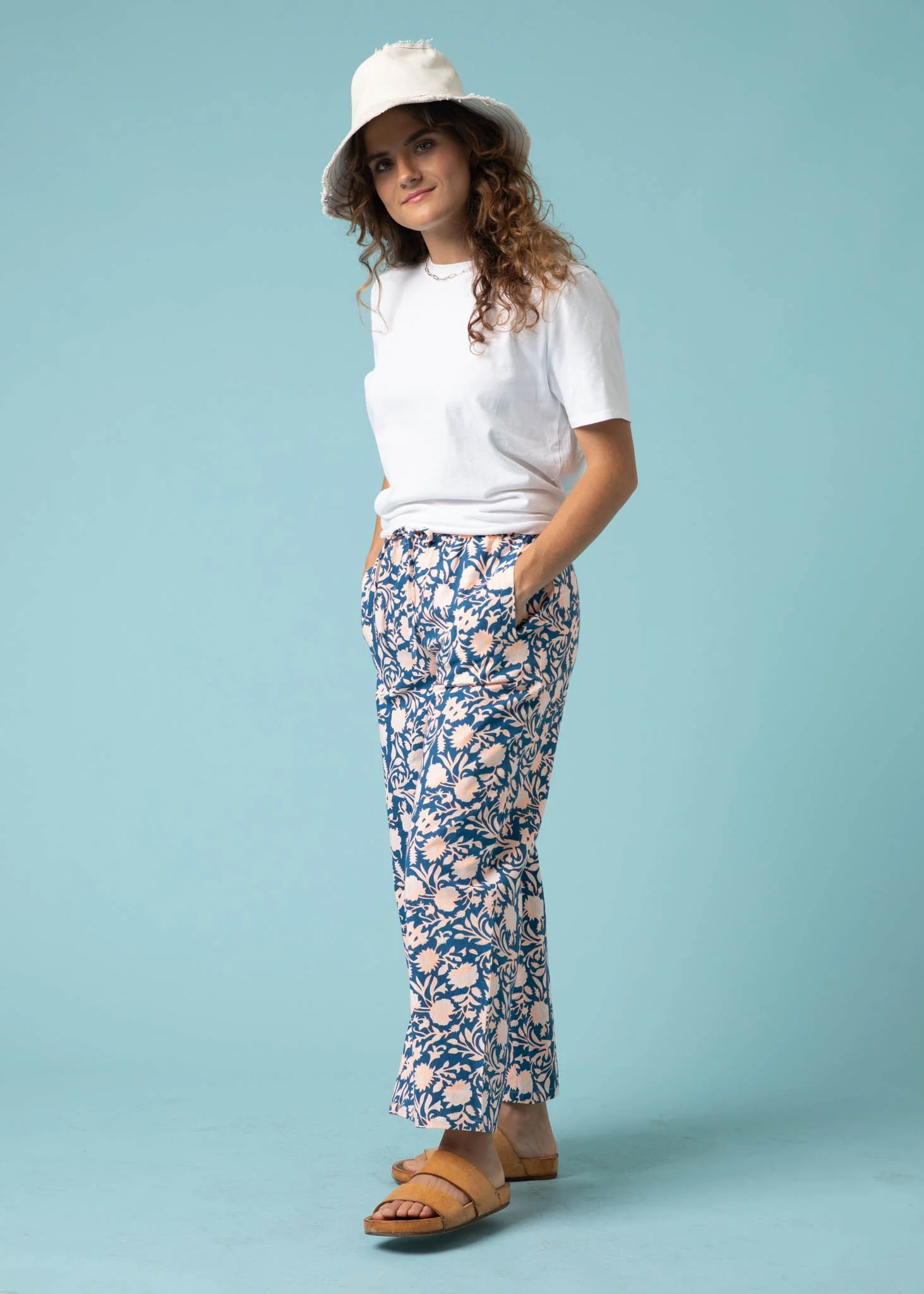 Shore Pant - Floral Escape in True Navy & Neon Peach - Image 5