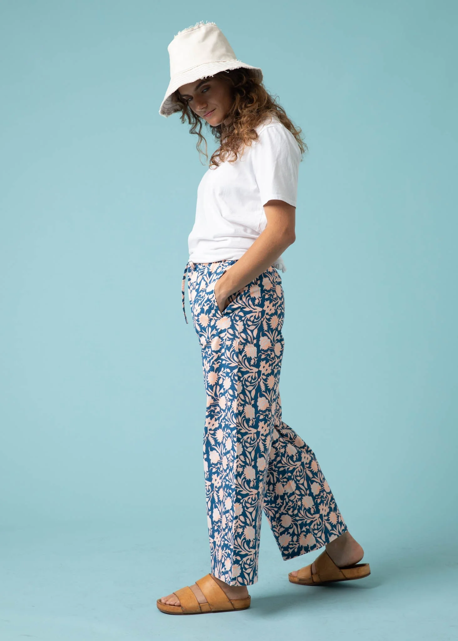 Shore Pant - Floral Escape in True Navy & Neon Peach - Image 6