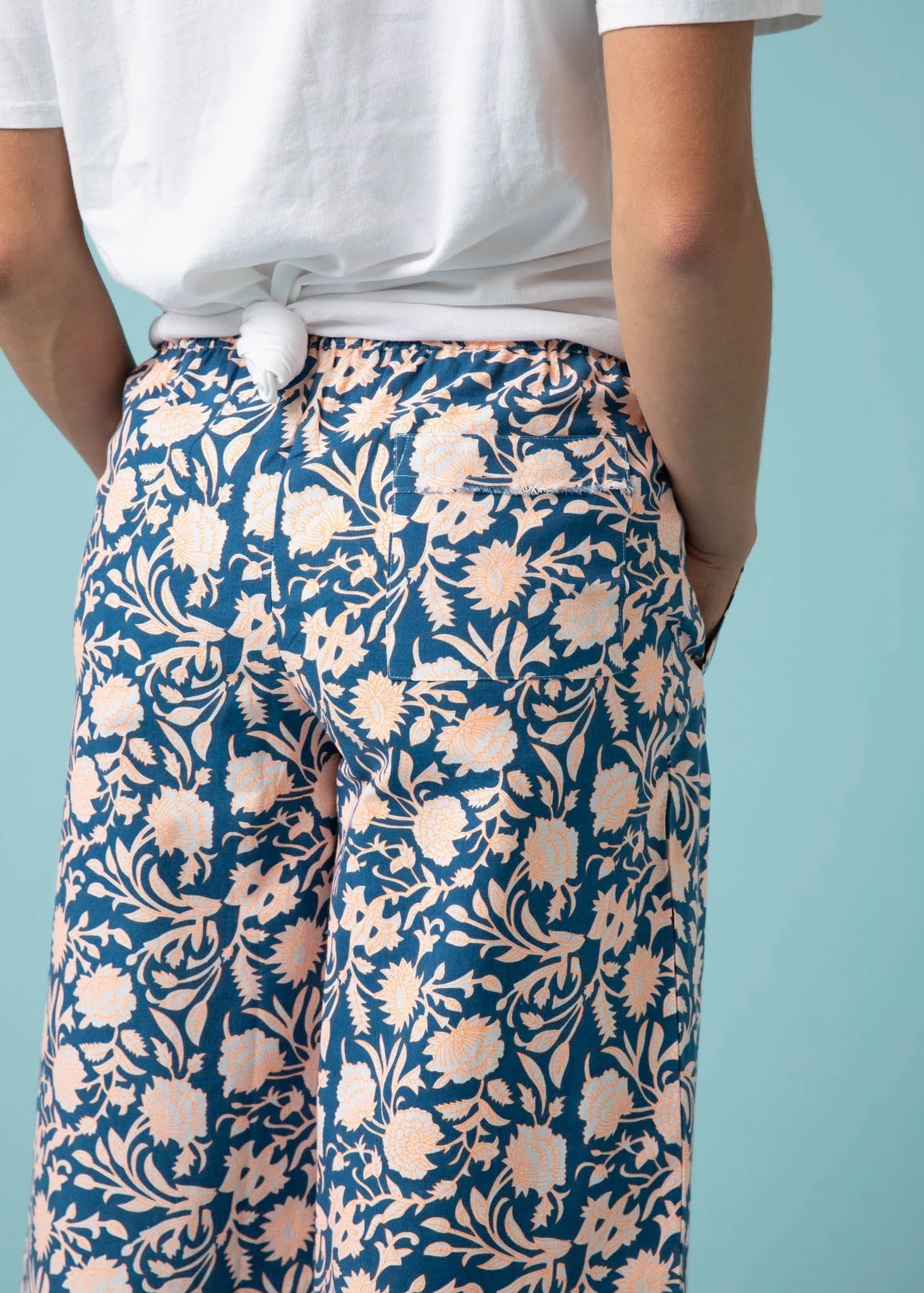 Shore Pant - Floral Escape in True Navy & Neon Peach - Image 8