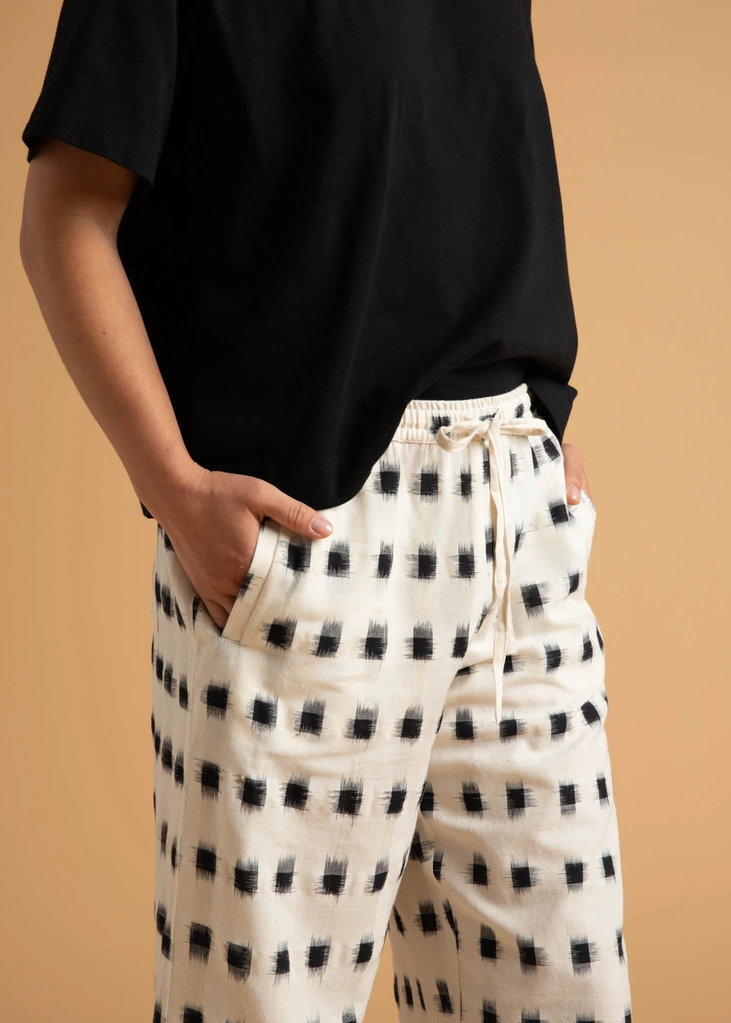 Shore Pant - Ikat Squares Natural Black - Image 4