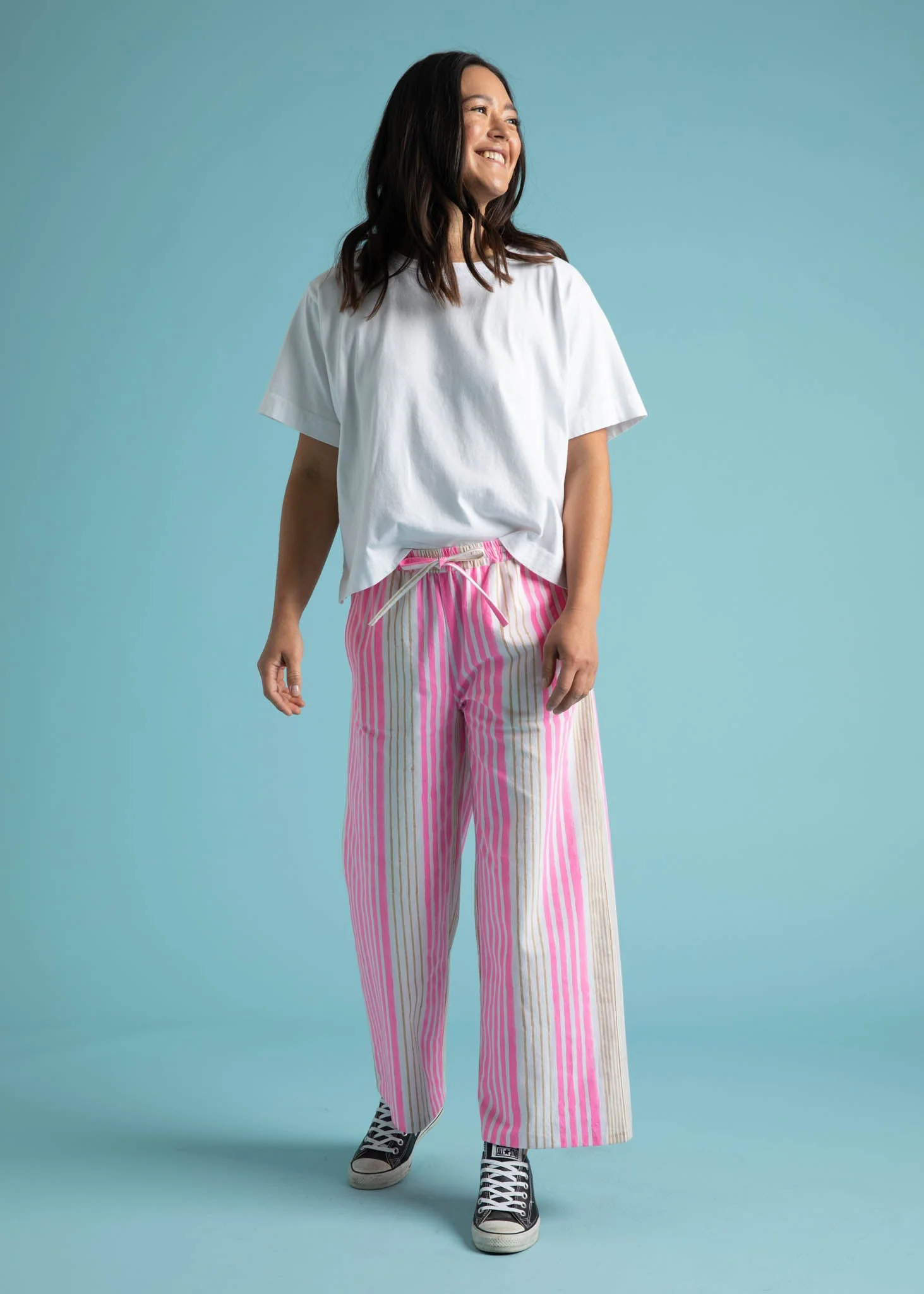 Shore Pant - Mixed Up Stripe - Baked Clay & Neon Pink - Image 2