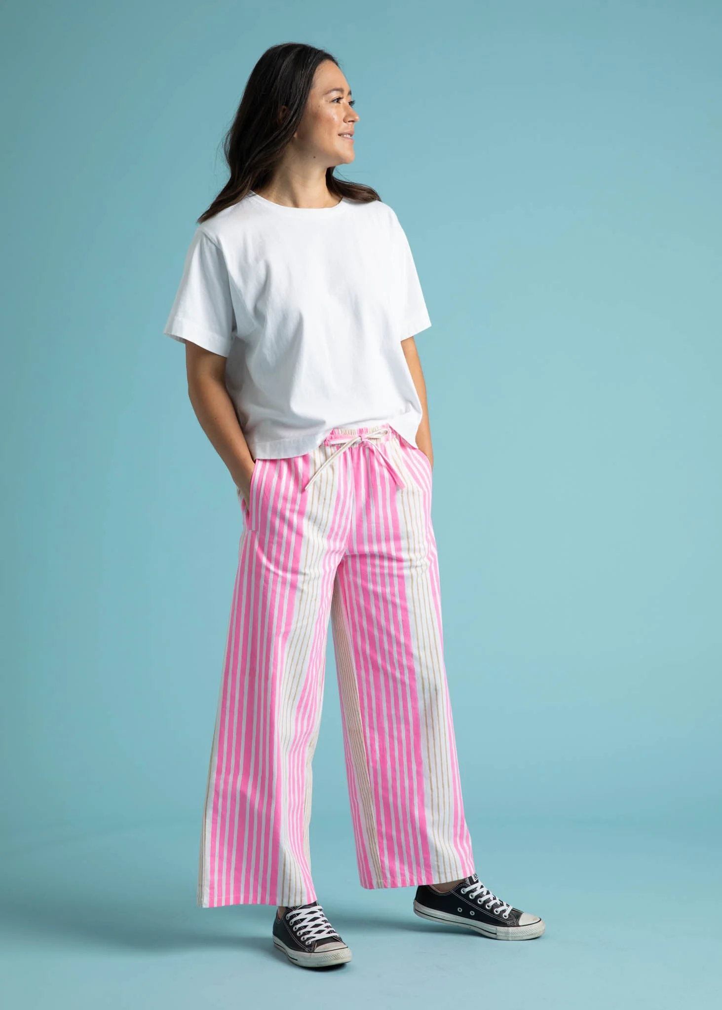Shore Pant - Mixed Up Stripe - Baked Clay & Neon Pink - Image 3