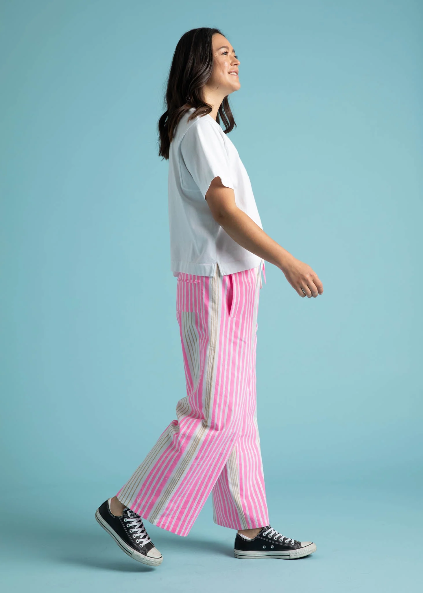 Shore Pant - Mixed Up Stripe - Baked Clay & Neon Pink - Image 4