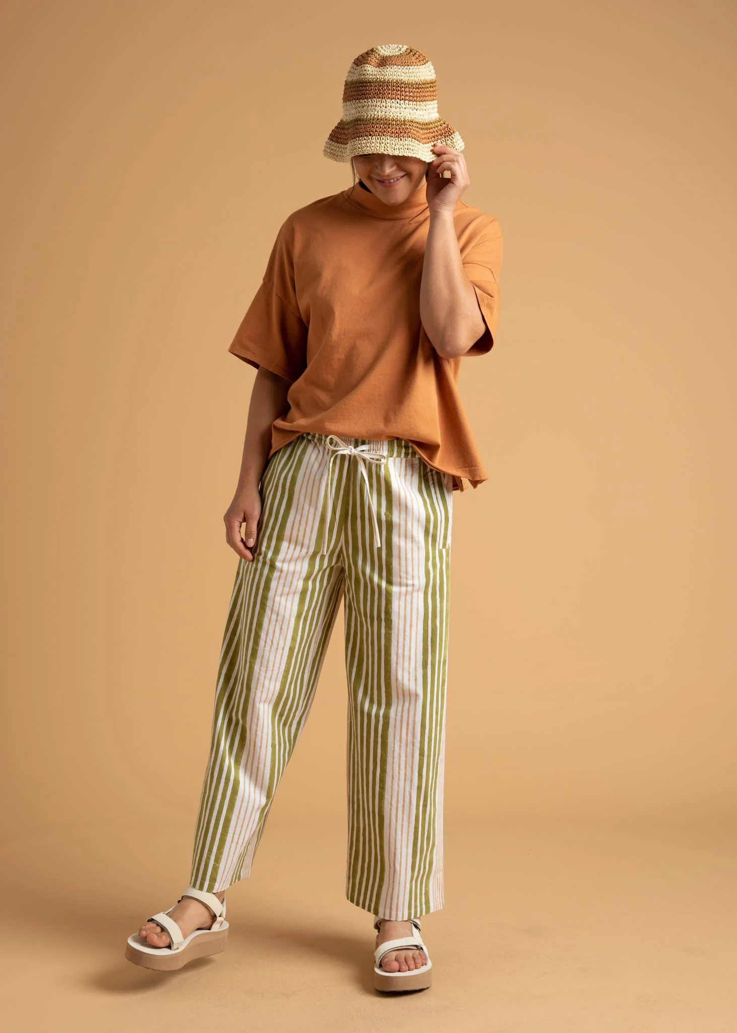 Shore Pant - Mixed Up Stripe Baked Clay & Olive Oil - Image 2
