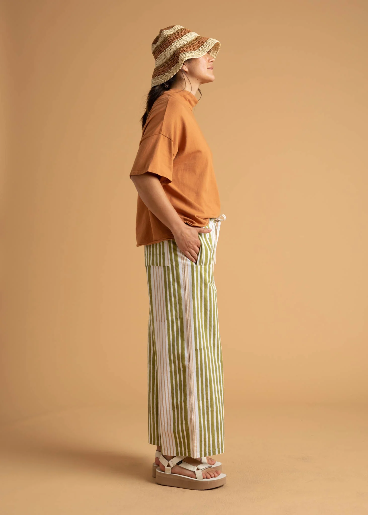 Shore Pant - Mixed Up Stripe Baked Clay & Olive Oil - Image 3