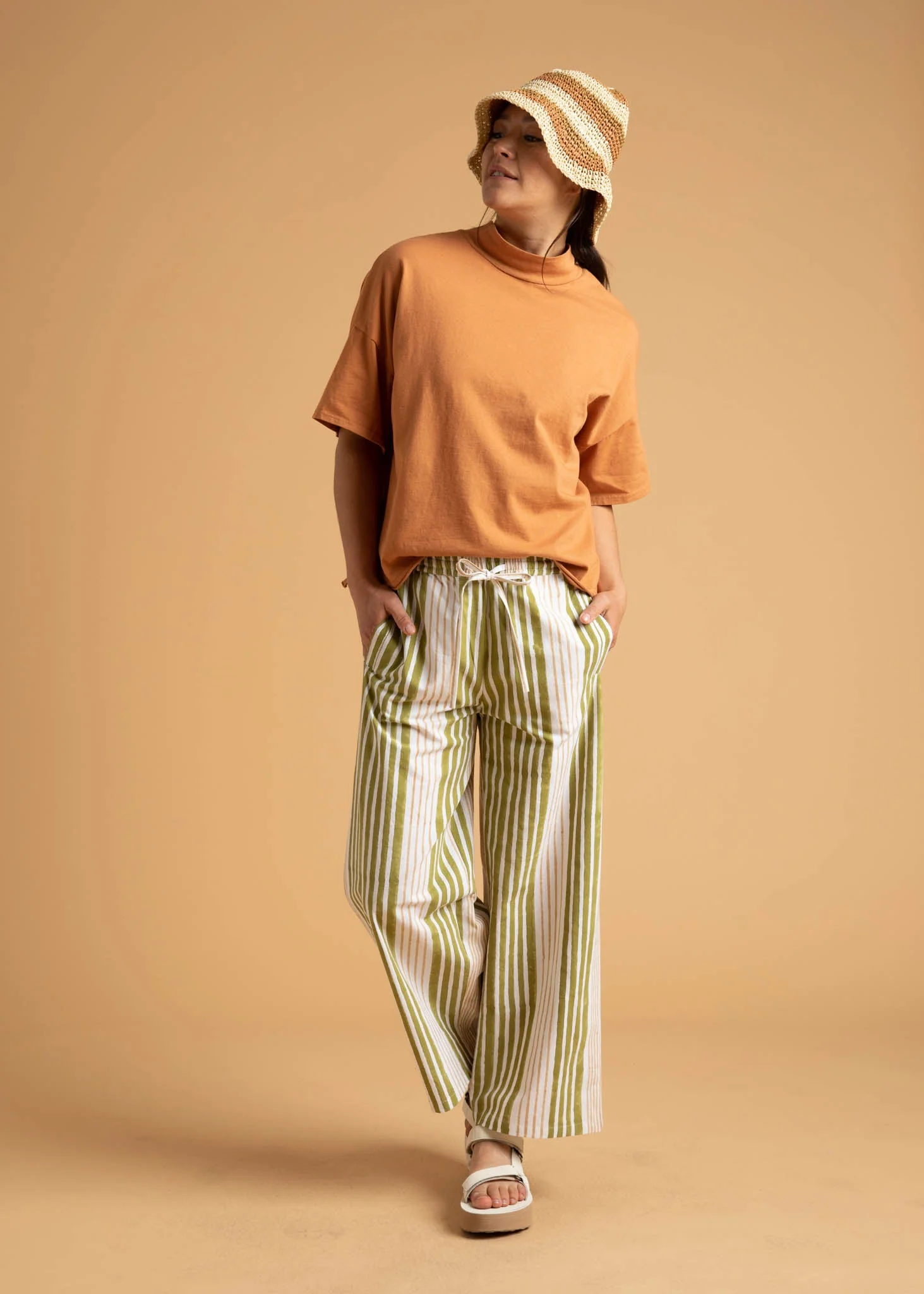 Shore Pant - Mixed Up Stripe Baked Clay & Olive Oil - Image 4