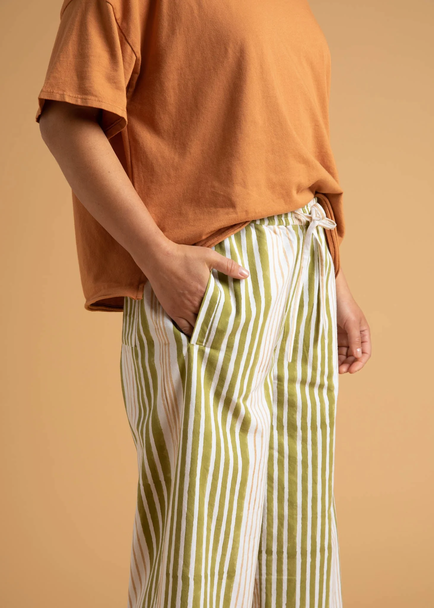 Shore Pant - Mixed Up Stripe Baked Clay & Olive Oil - Image 7