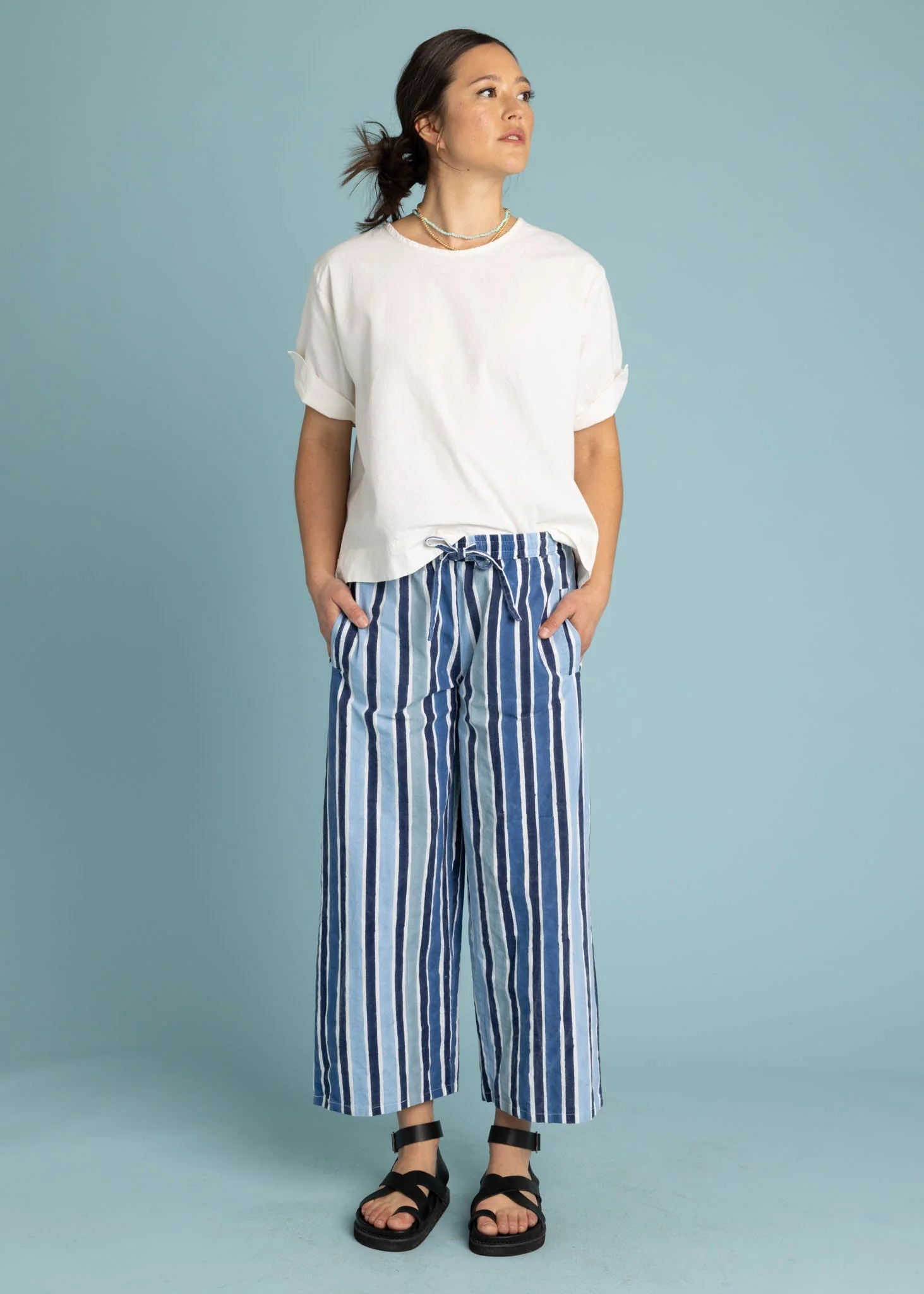Shore Pant - Wallpaper Stripe Coastal Blue - Image 2