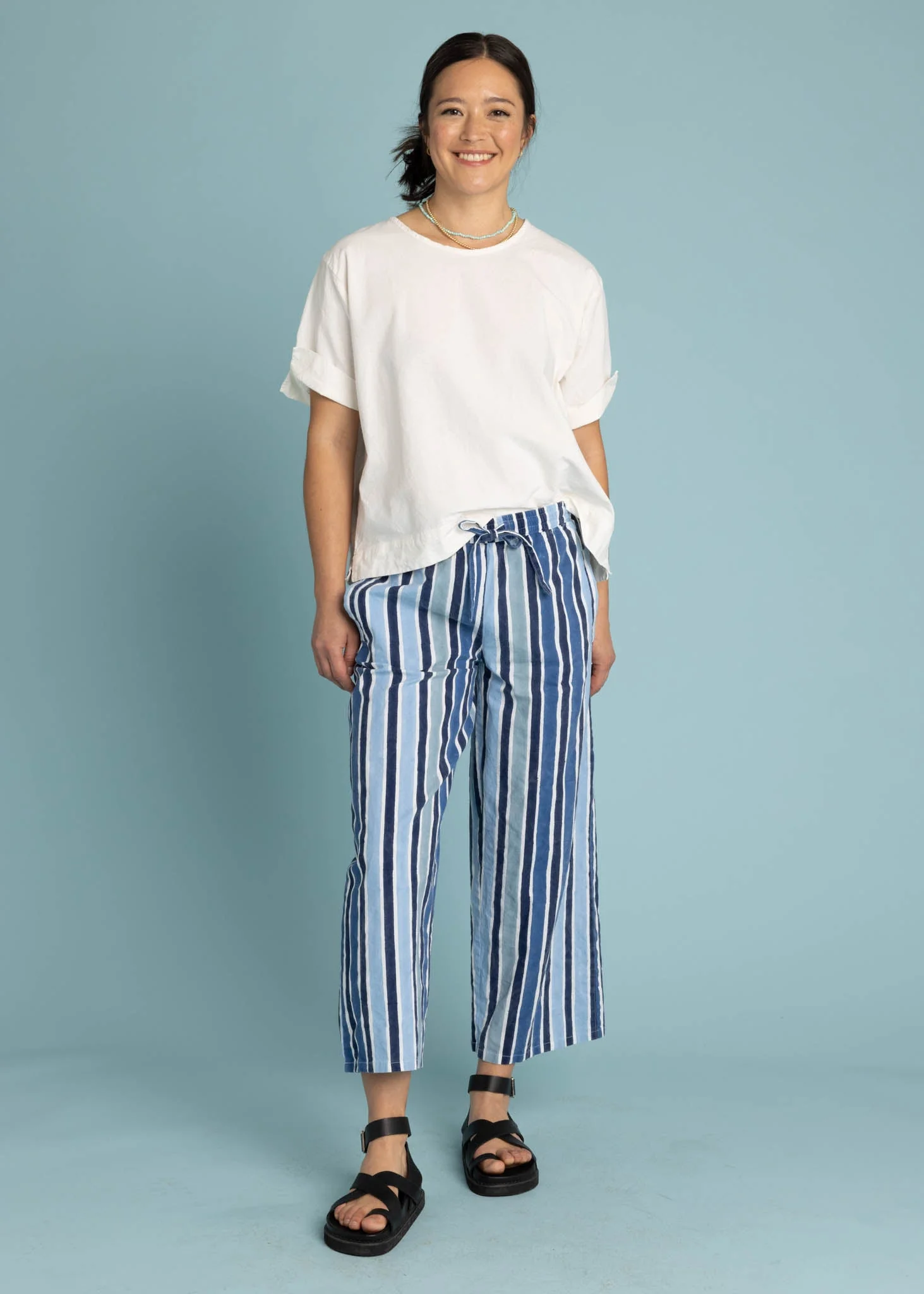 Shore Pant - Wallpaper Stripe Coastal Blue - Image 3