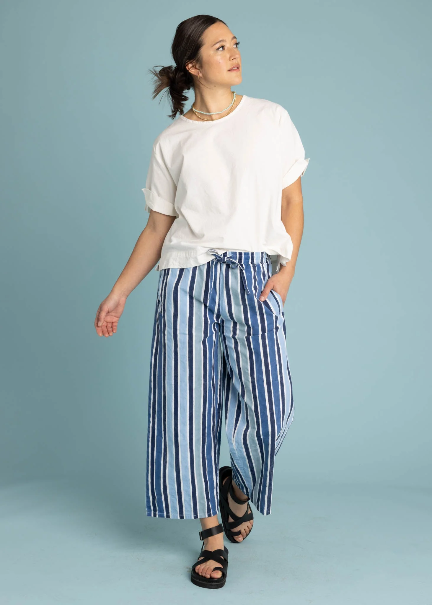 Shore Pant - Wallpaper Stripe Coastal Blue - Image 4